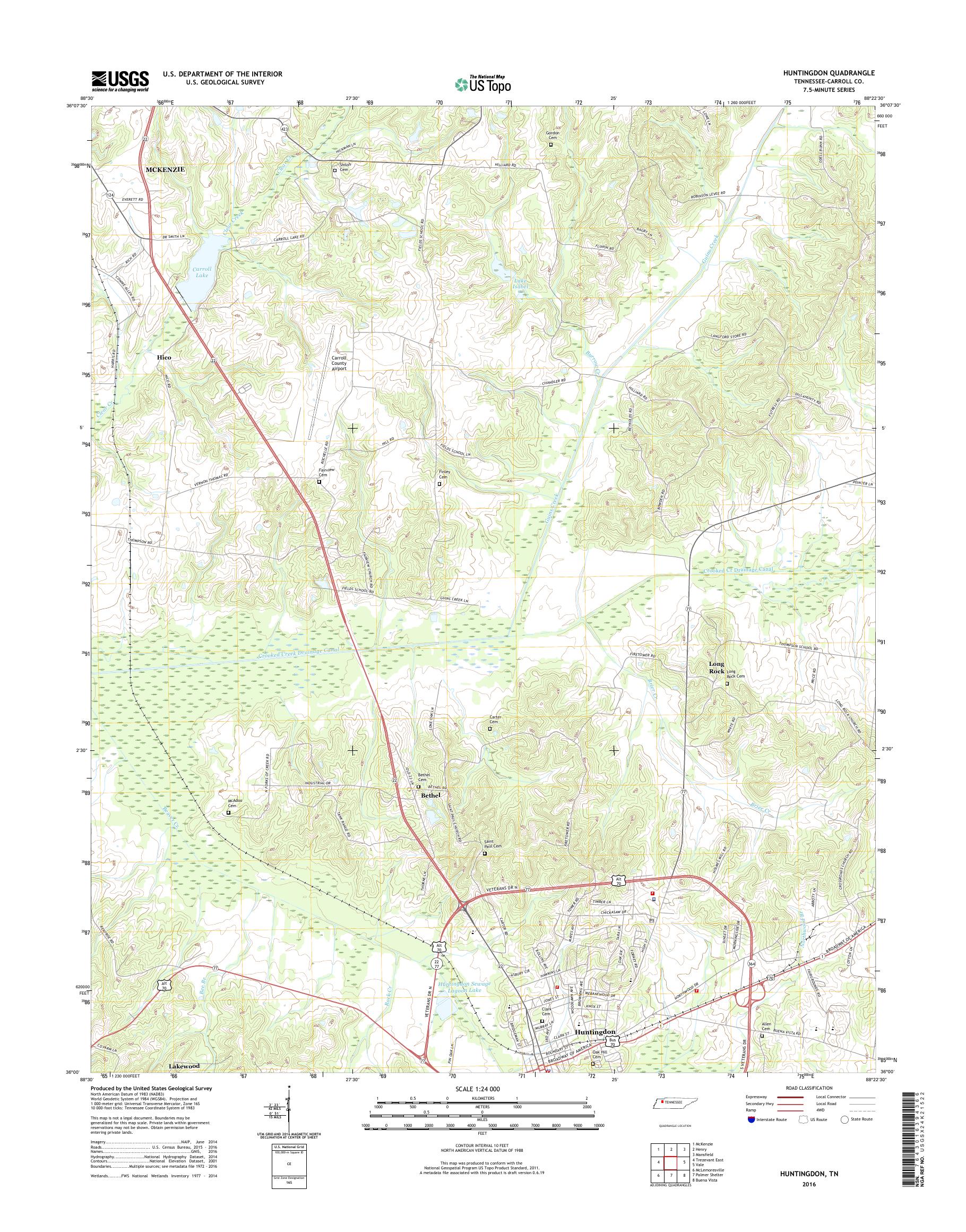 MyTopo Huntingdon, Tennessee USGS Quad Topo Map