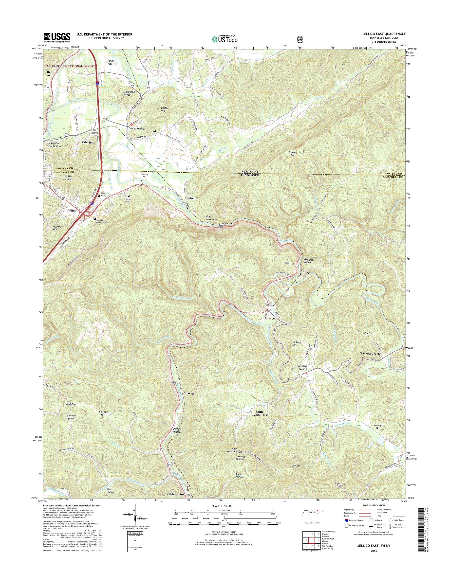 MyTopo Jellico East, Tennessee USGS Quad Topo Map