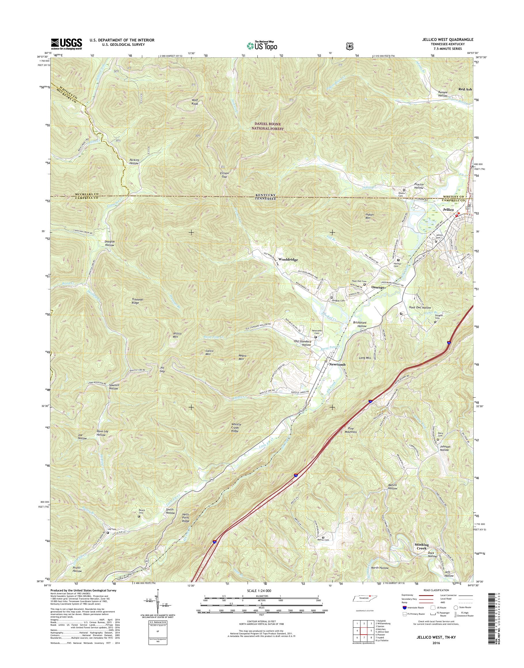 MyTopo Jellico West, Tennessee USGS Quad Topo Map