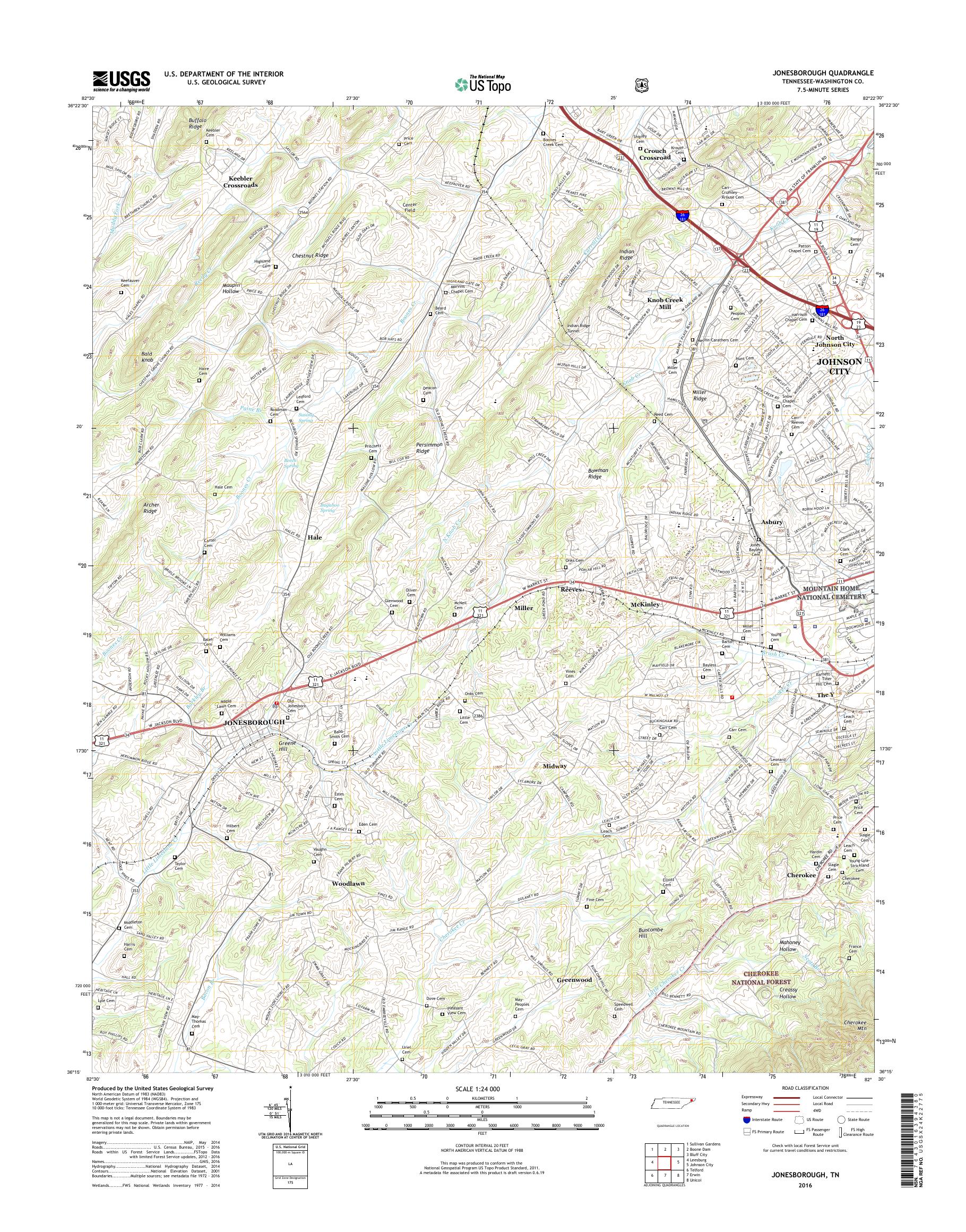 MyTopo Jonesborough, Tennessee USGS Quad Topo Map