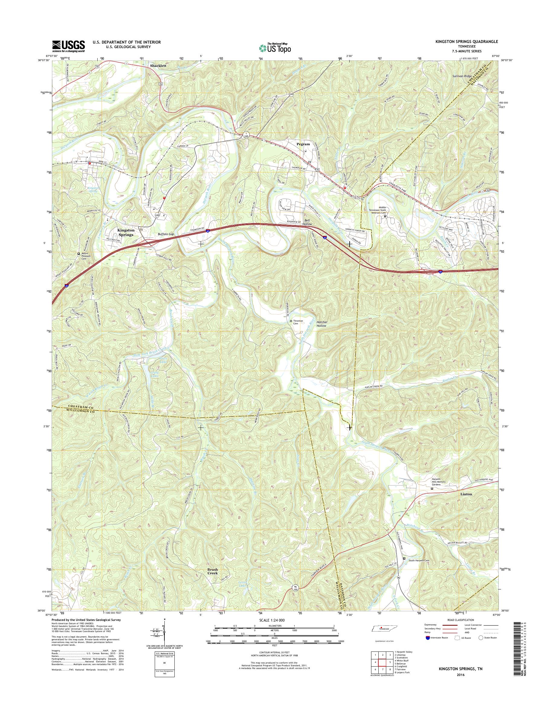 MyTopo Kingston Springs, Tennessee USGS Quad Topo Map