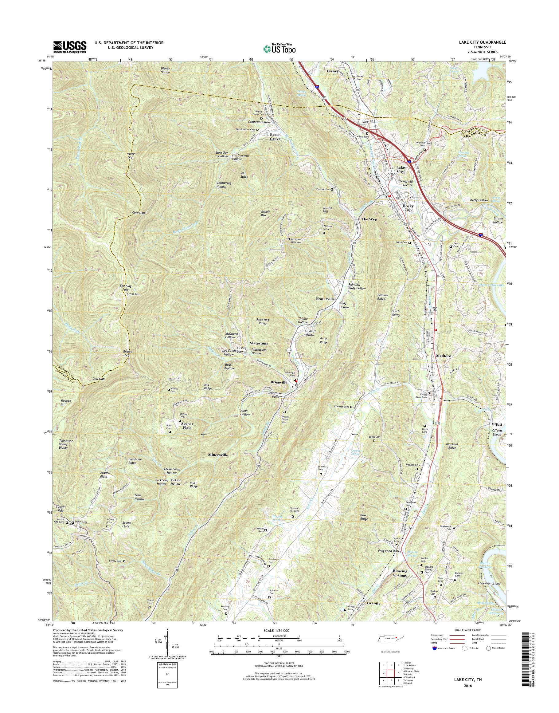 MyTopo Lake City, Tennessee USGS Quad Topo Map