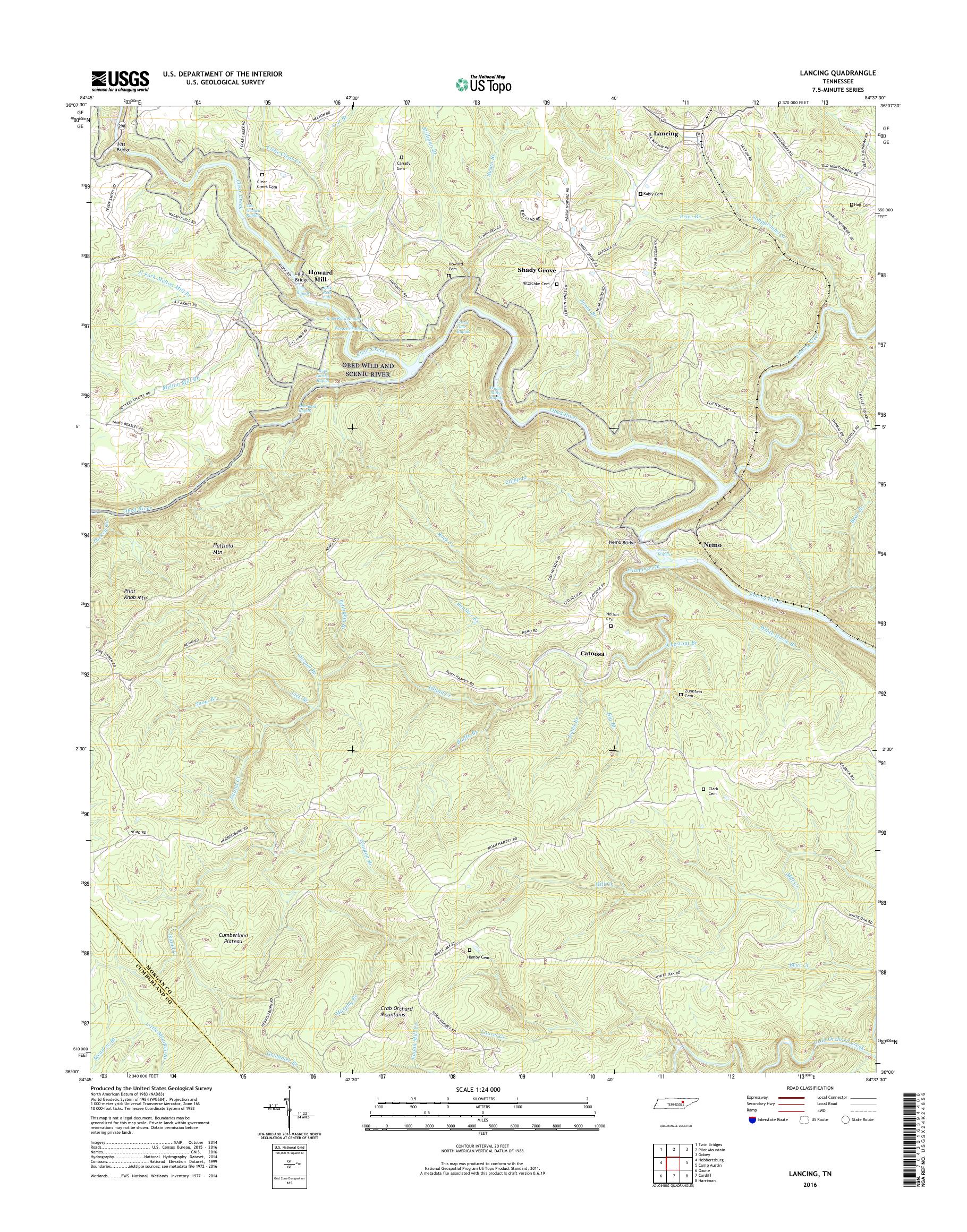 MyTopo Lancing, Tennessee USGS Quad Topo Map