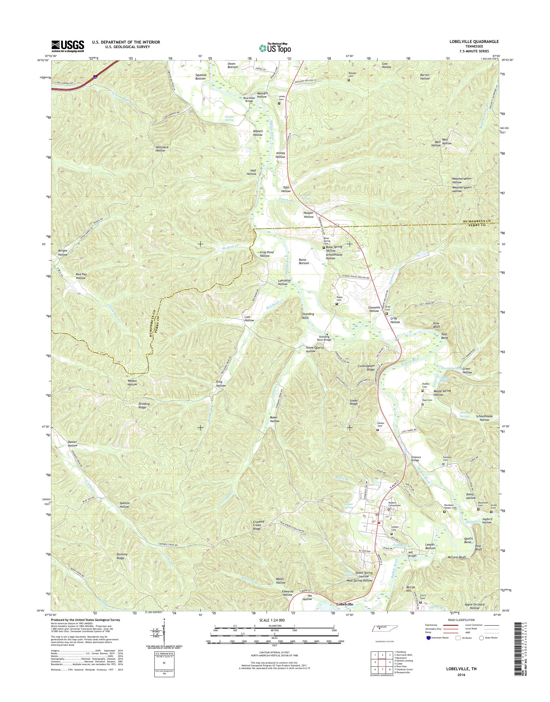 MyTopo Lobelville, Tennessee USGS Quad Topo Map