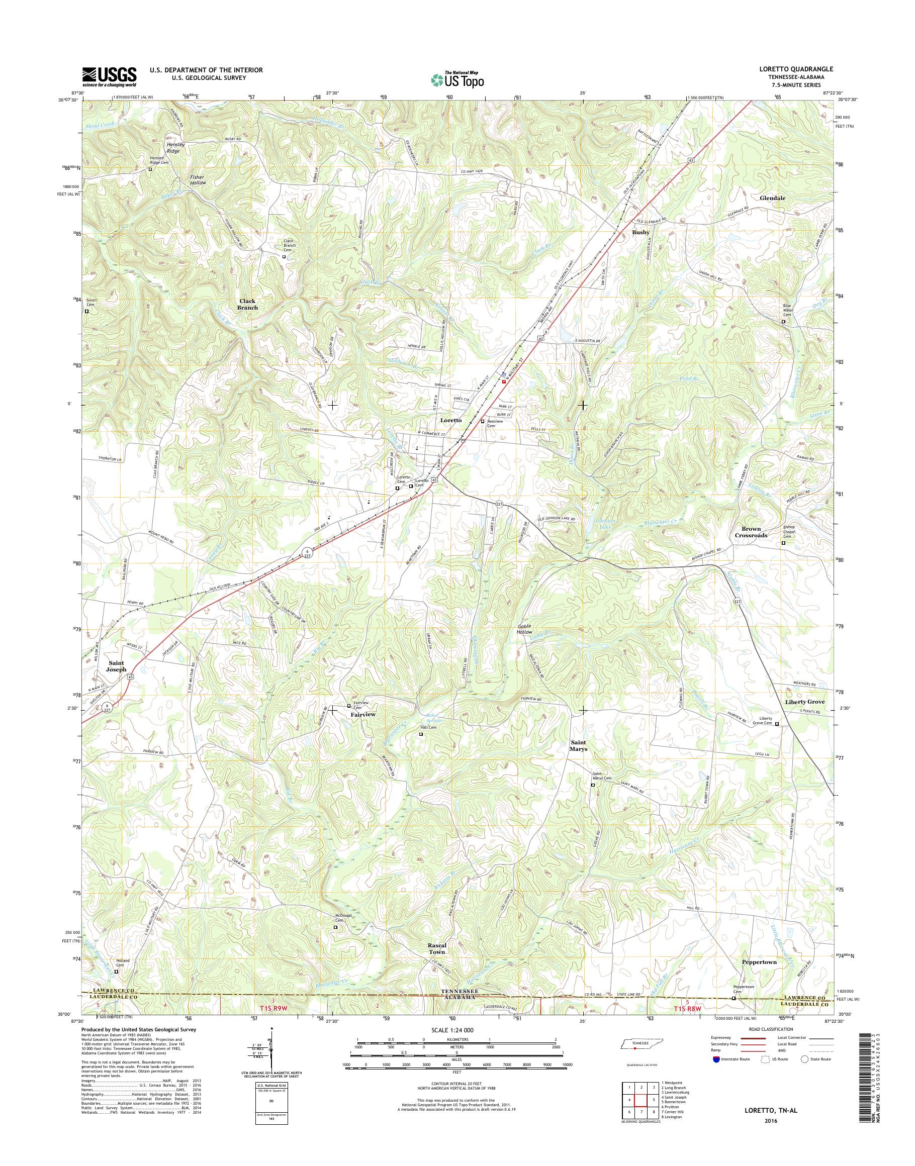 MyTopo Loretto, Tennessee USGS Quad Topo Map