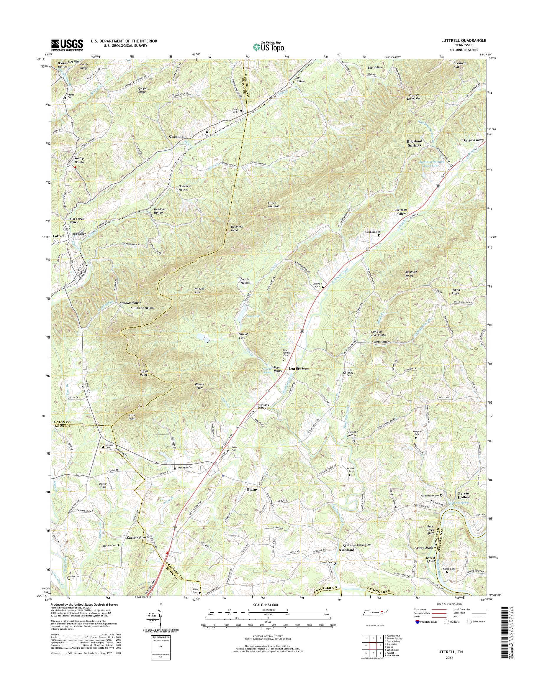 MyTopo Luttrell, Tennessee USGS Quad Topo Map