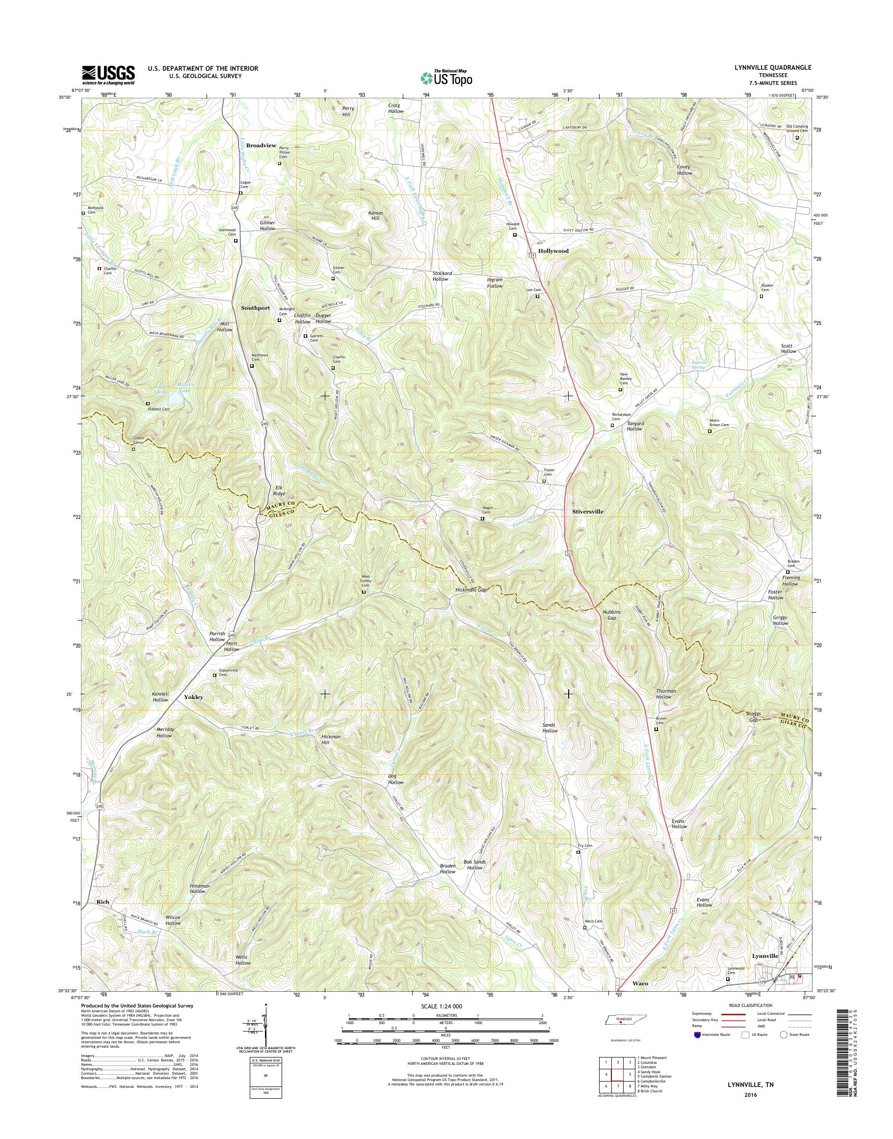 MyTopo Lynnville, Tennessee USGS Quad Topo Map