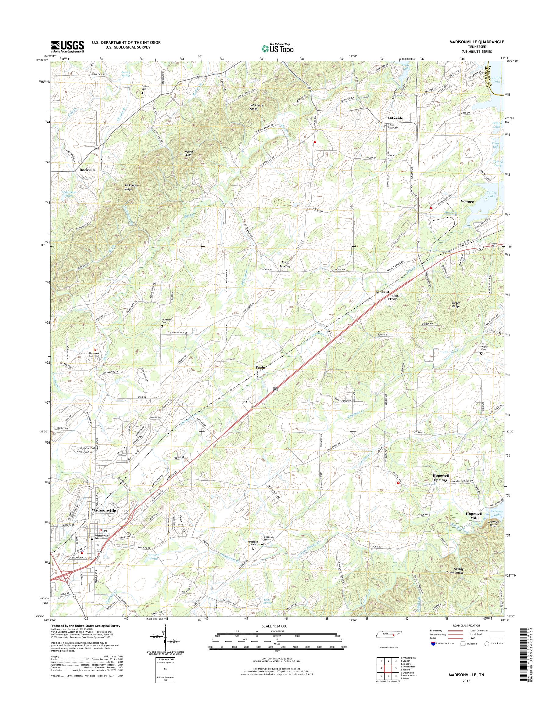 MyTopo Madisonville, Tennessee USGS Quad Topo Map
