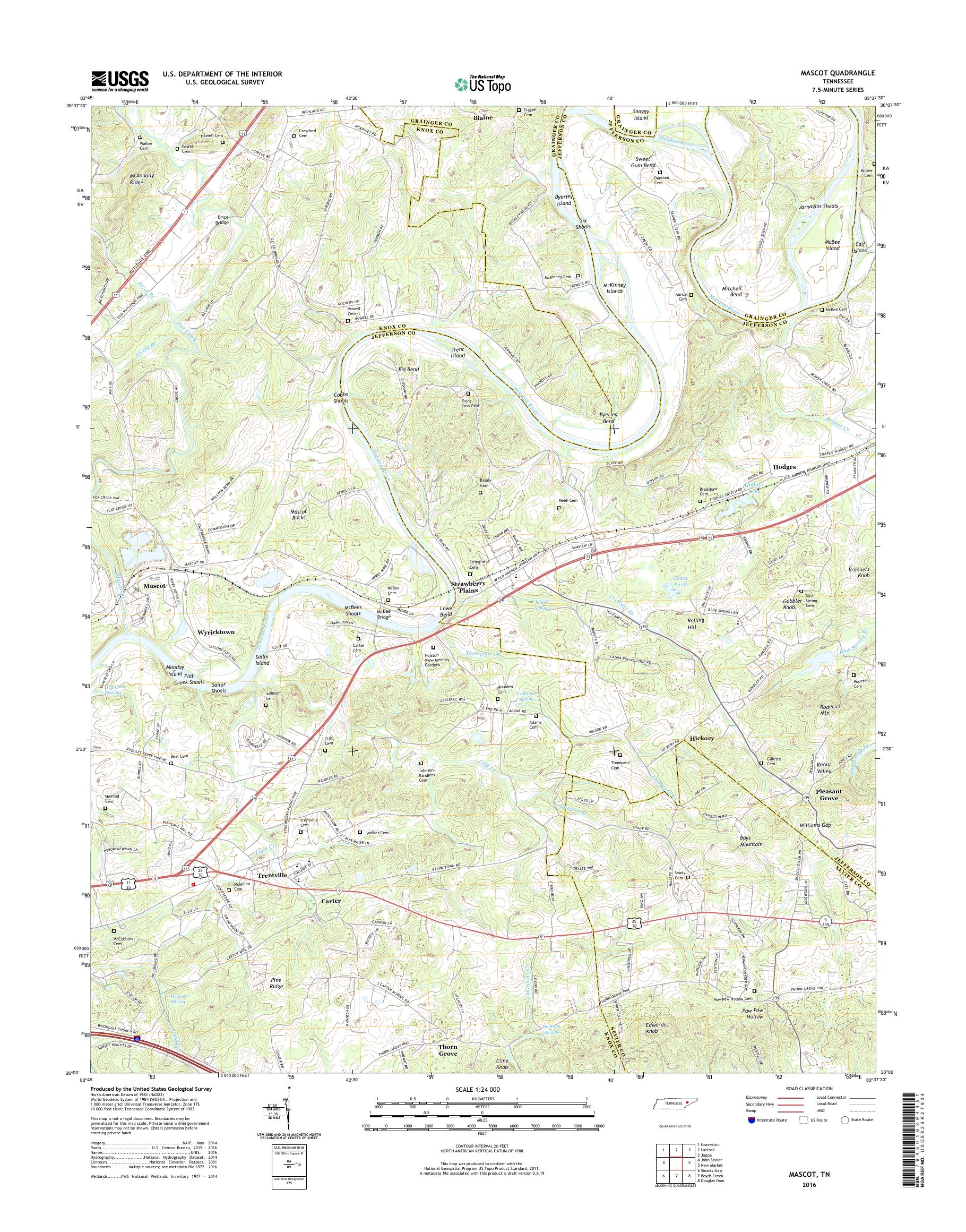 MyTopo Mascot, Tennessee USGS Quad Topo Map