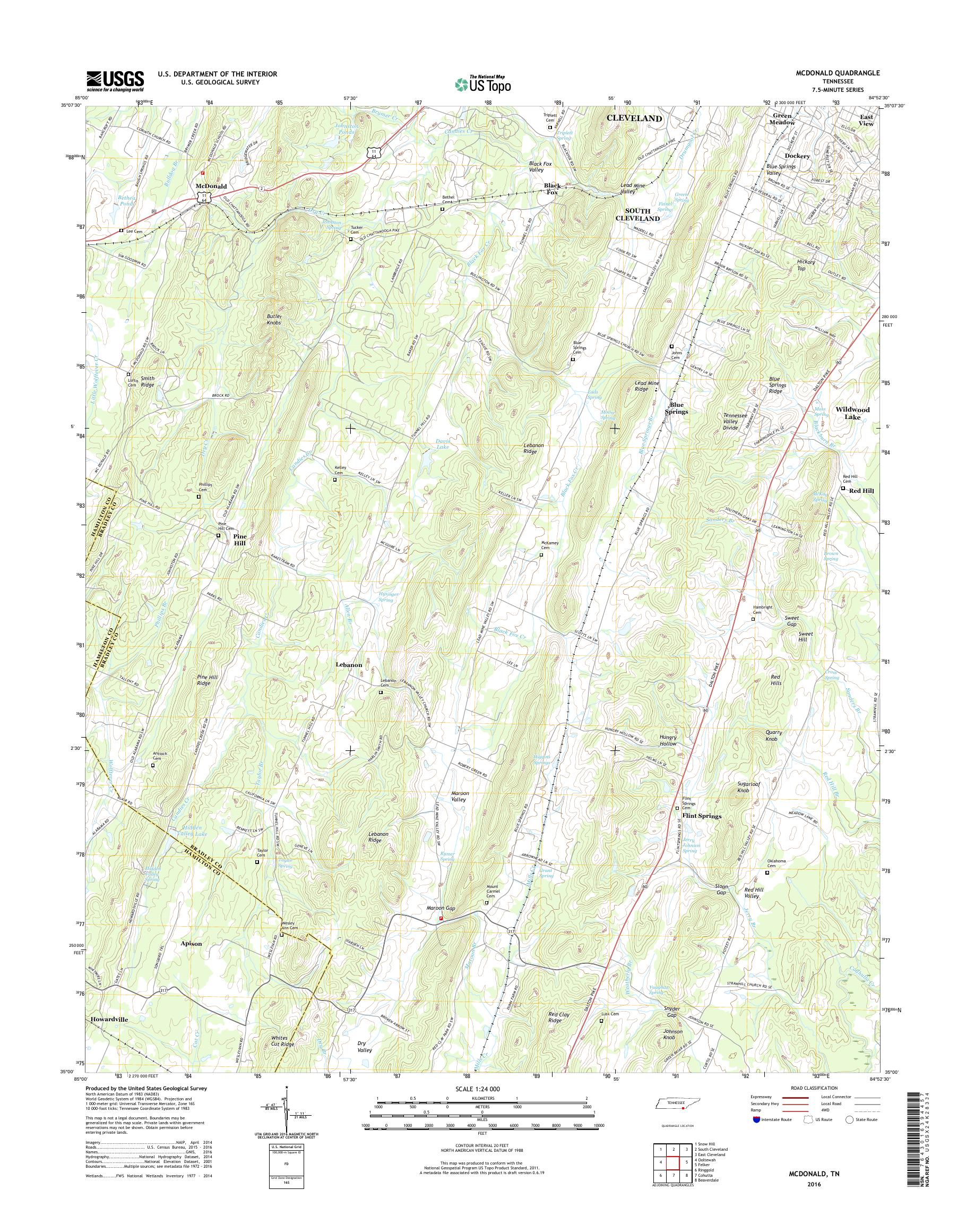 MyTopo McDonald, Tennessee USGS Quad Topo Map