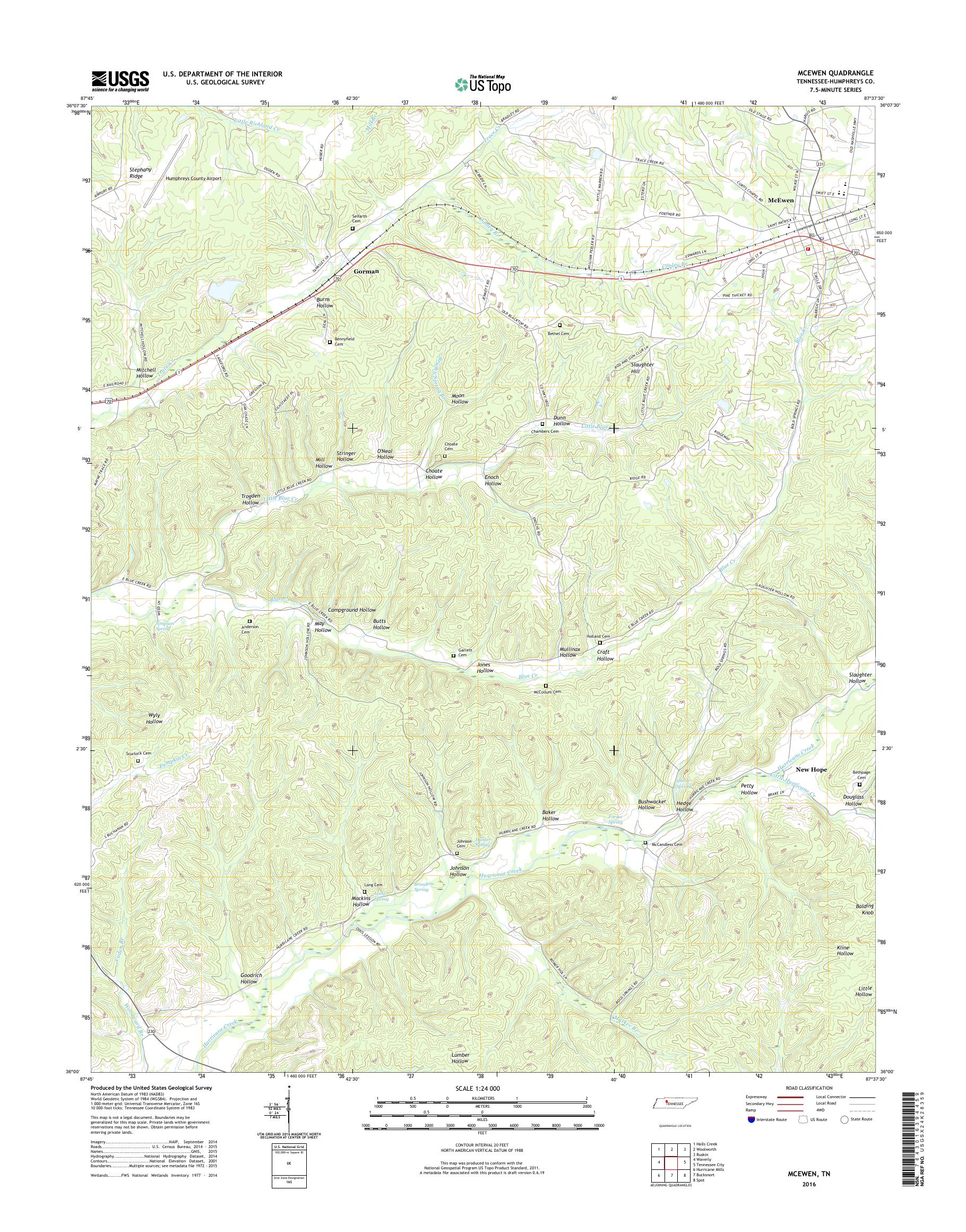 MyTopo McEwen, Tennessee USGS Quad Topo Map