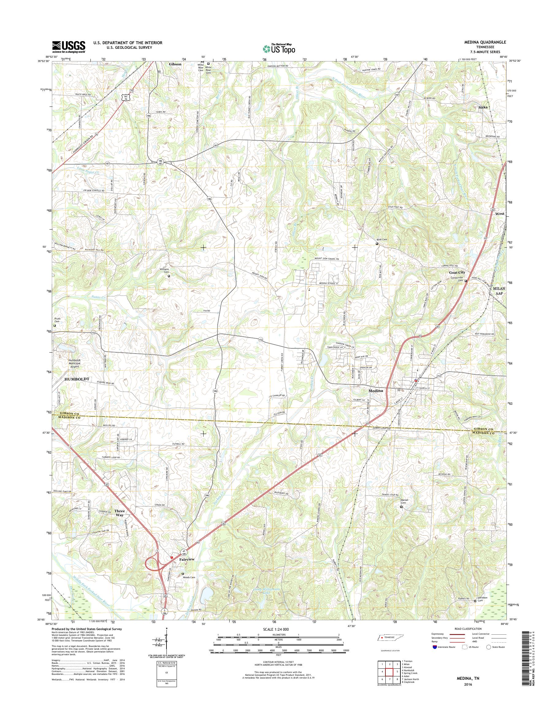 MyTopo Medina, Tennessee USGS Quad Topo Map