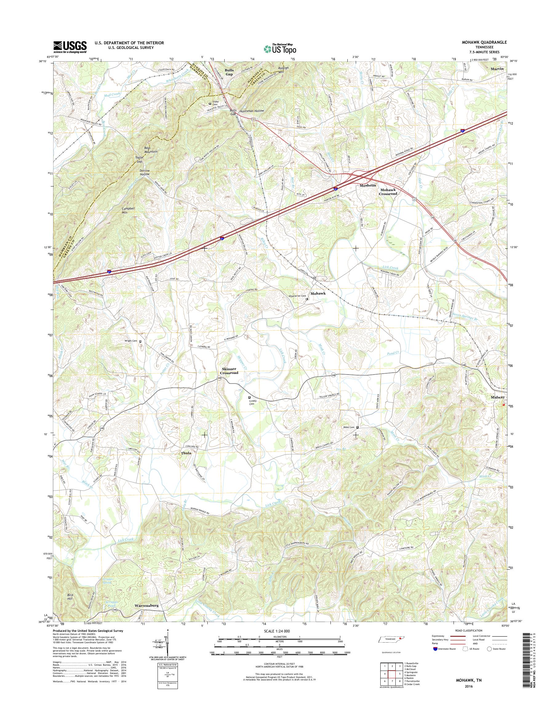 MyTopo Mohawk, Tennessee USGS Quad Topo Map