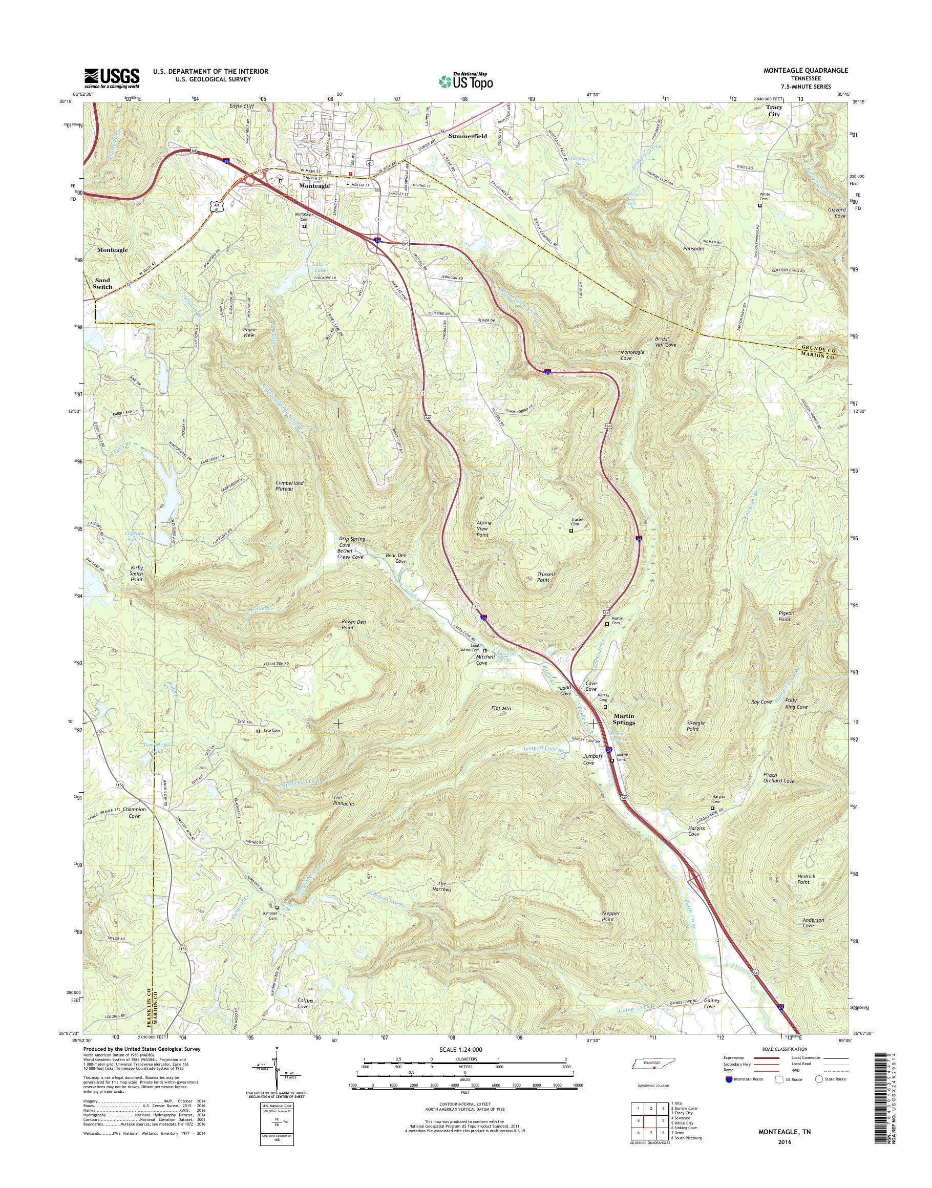 MyTopo Monteagle, Tennessee USGS Quad Topo Map