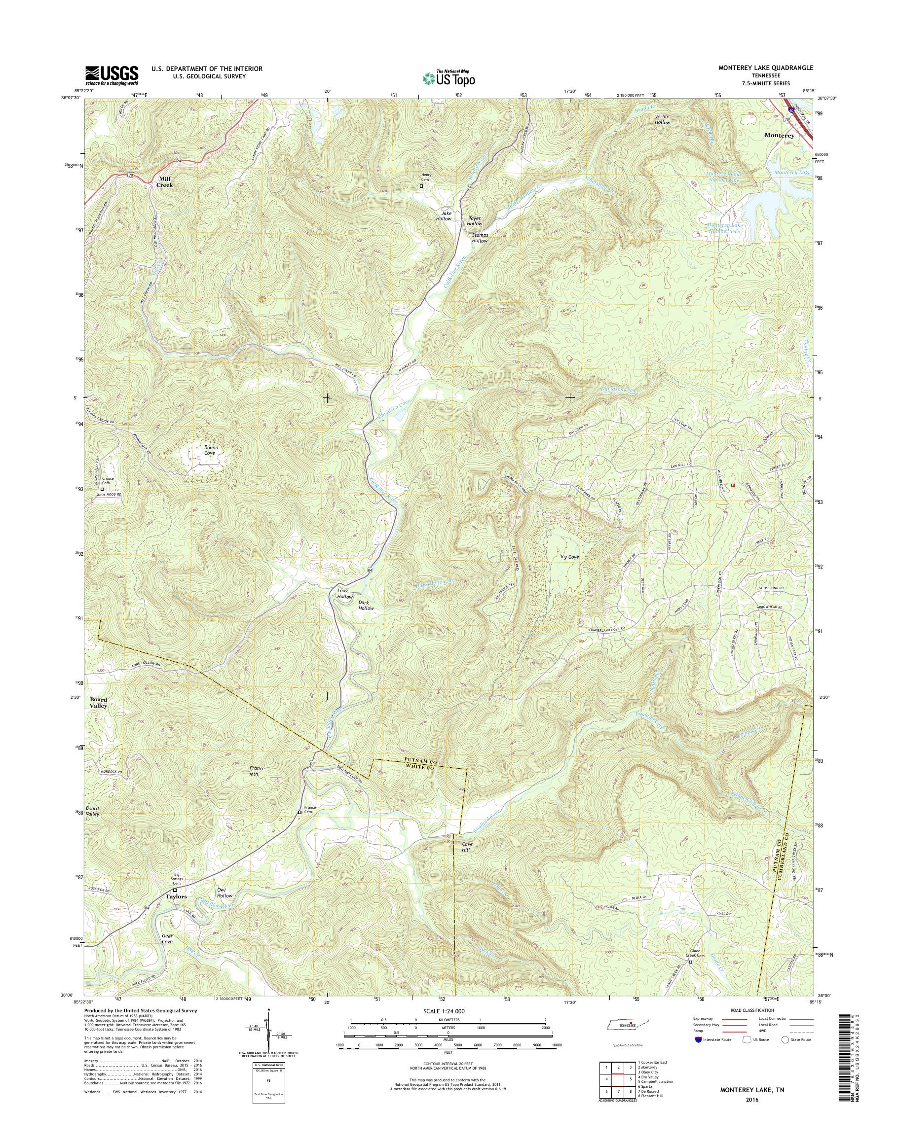 MyTopo Monterey Lake, Tennessee USGS Quad Topo Map