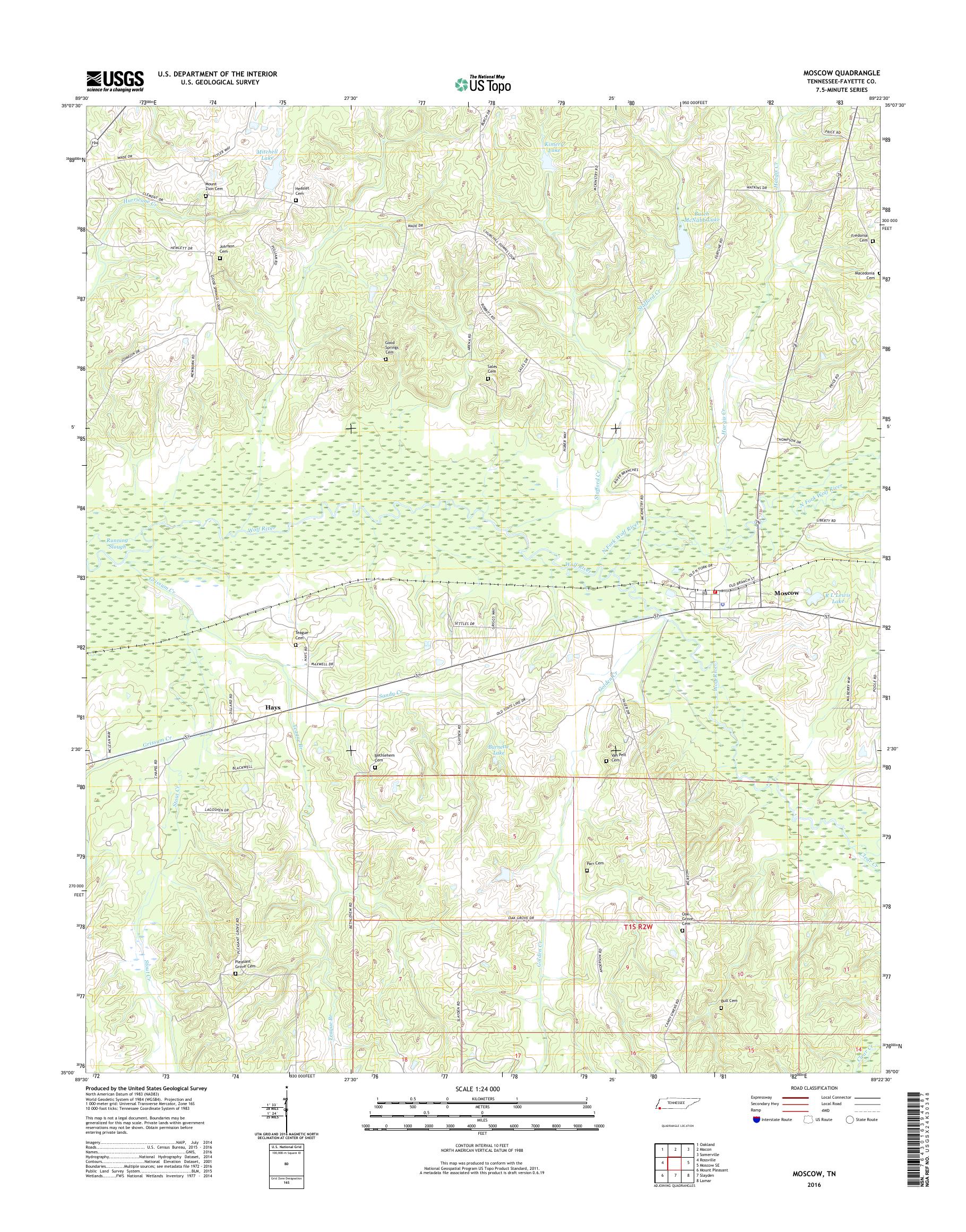 MyTopo Moscow, Tennessee USGS Quad Topo Map
