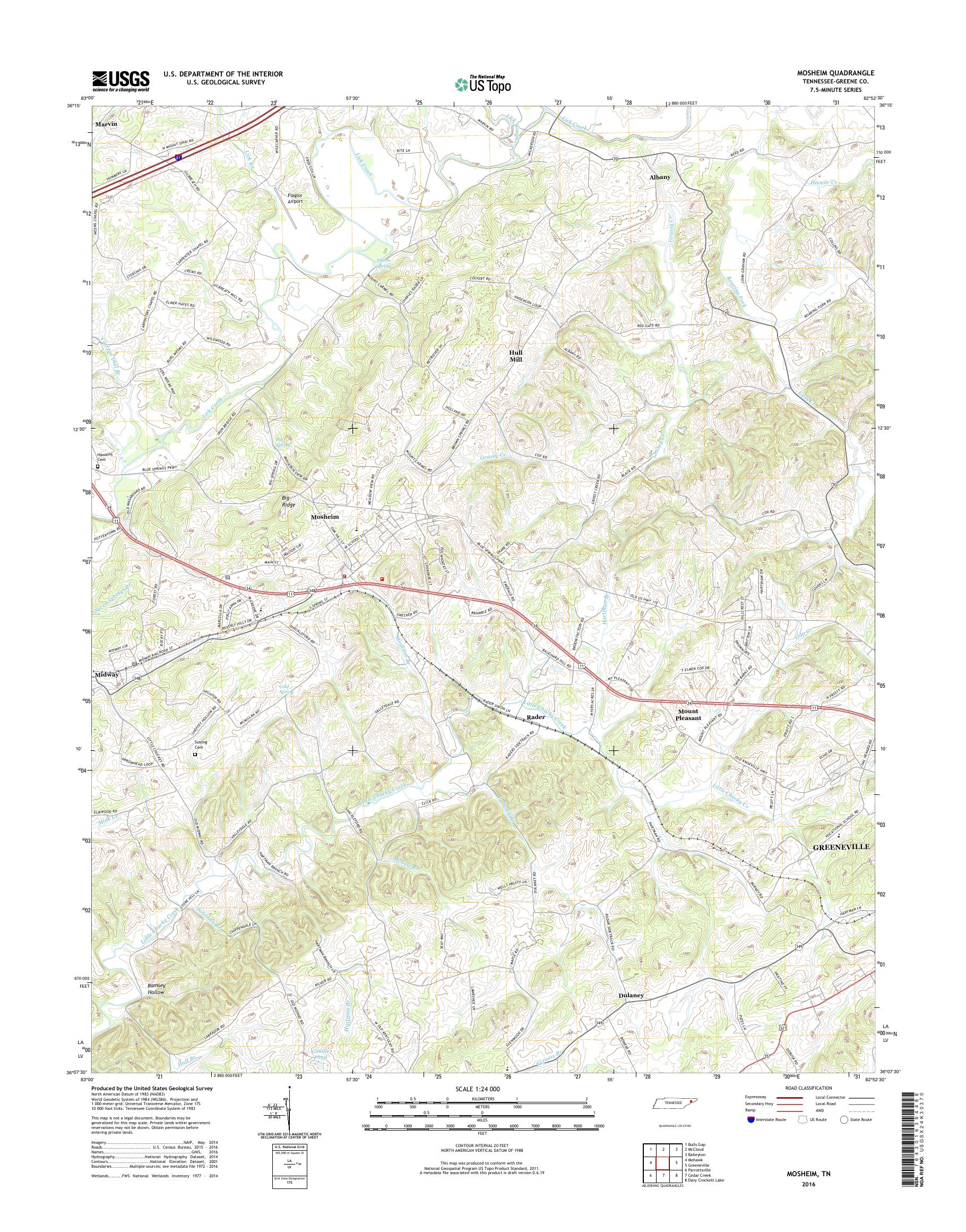 MyTopo Mosheim, Tennessee USGS Quad Topo Map