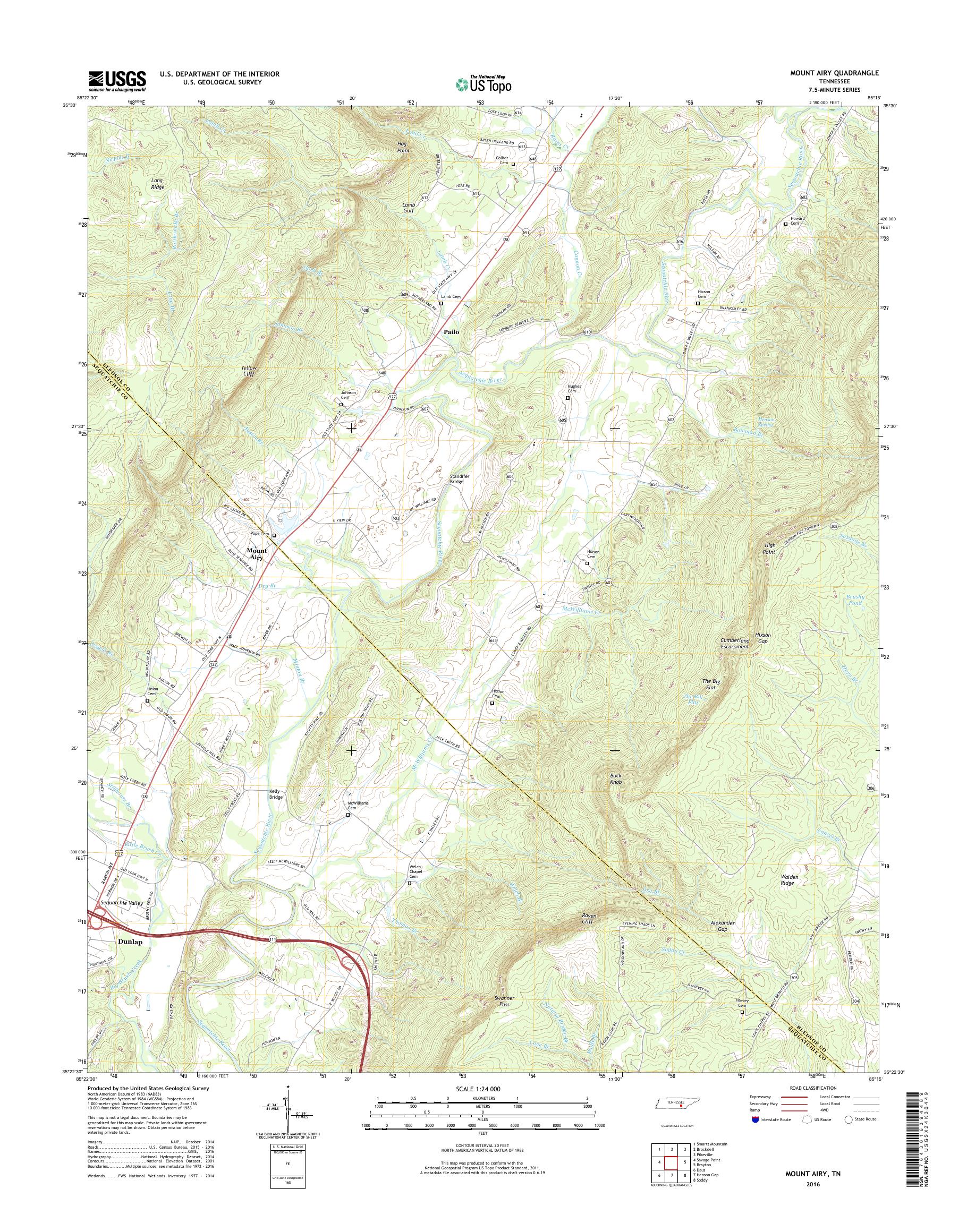 MyTopo Mount Airy, Tennessee USGS Quad Topo Map