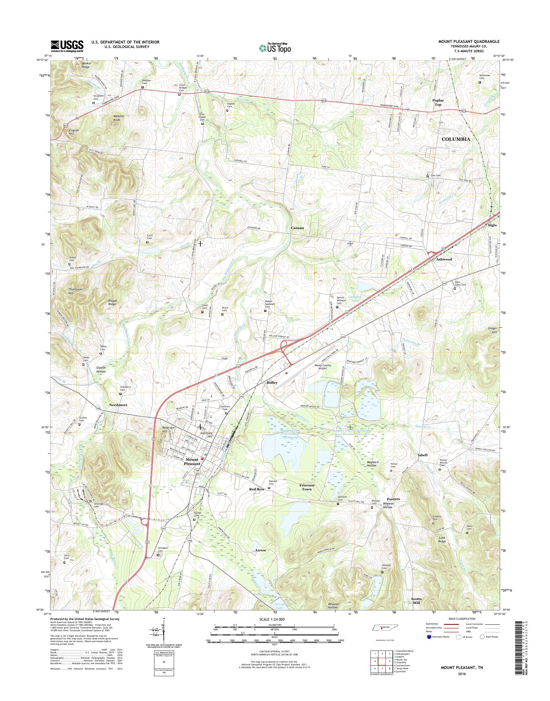 MyTopo Mount Pleasant, Tennessee USGS Quad Topo Map