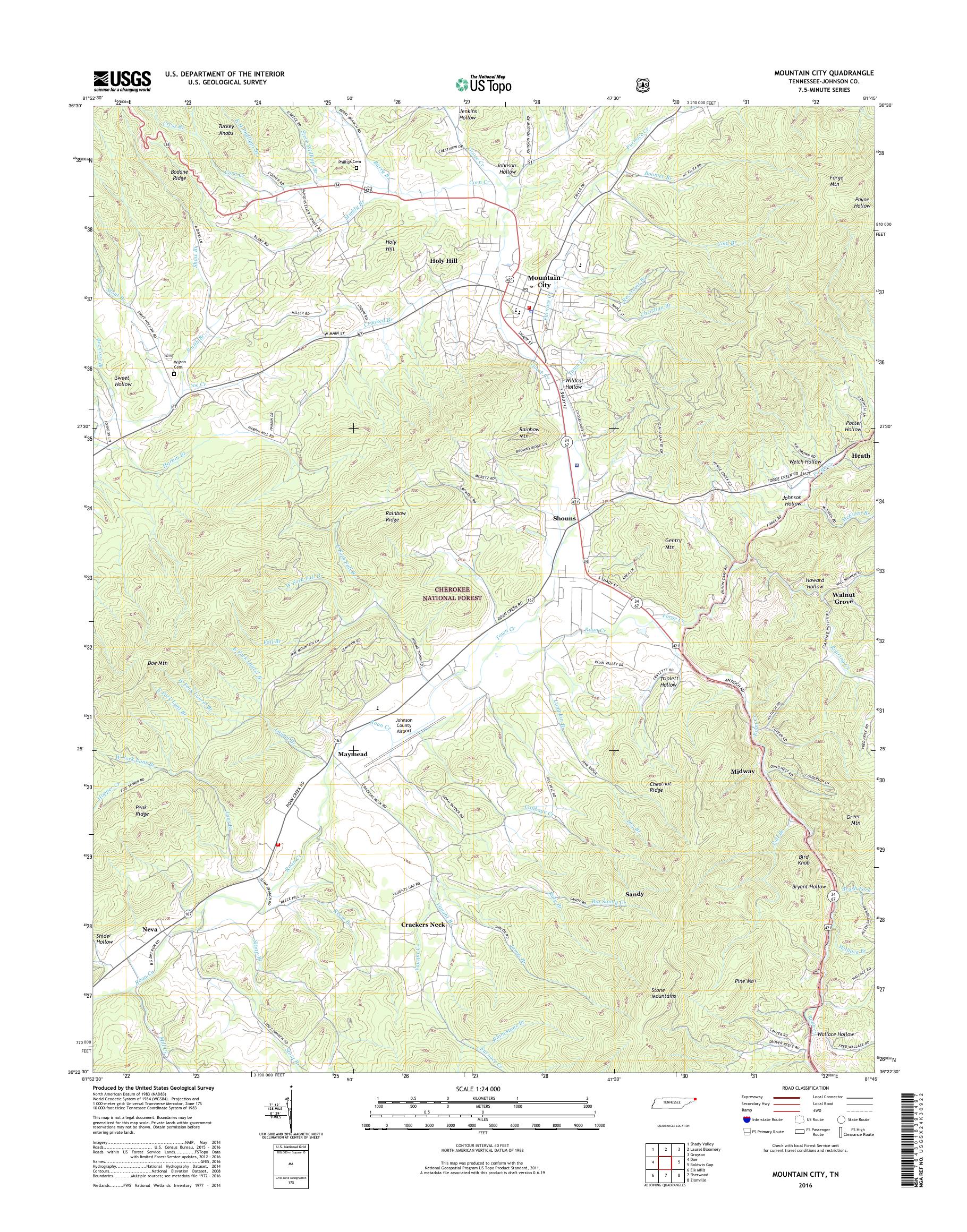 MyTopo Mountain City, Tennessee USGS Quad Topo Map