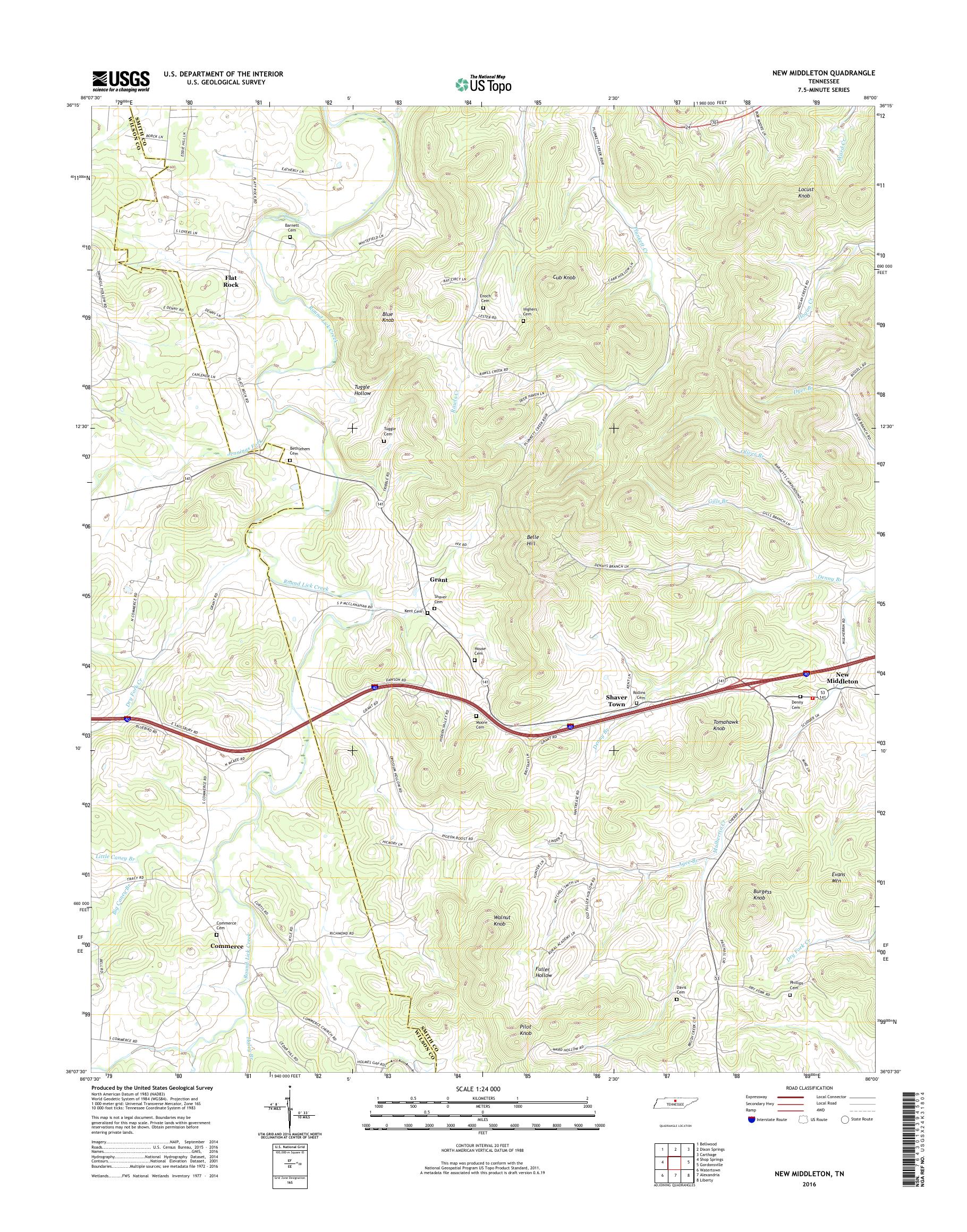 MyTopo New Middleton, Tennessee USGS Quad Topo Map