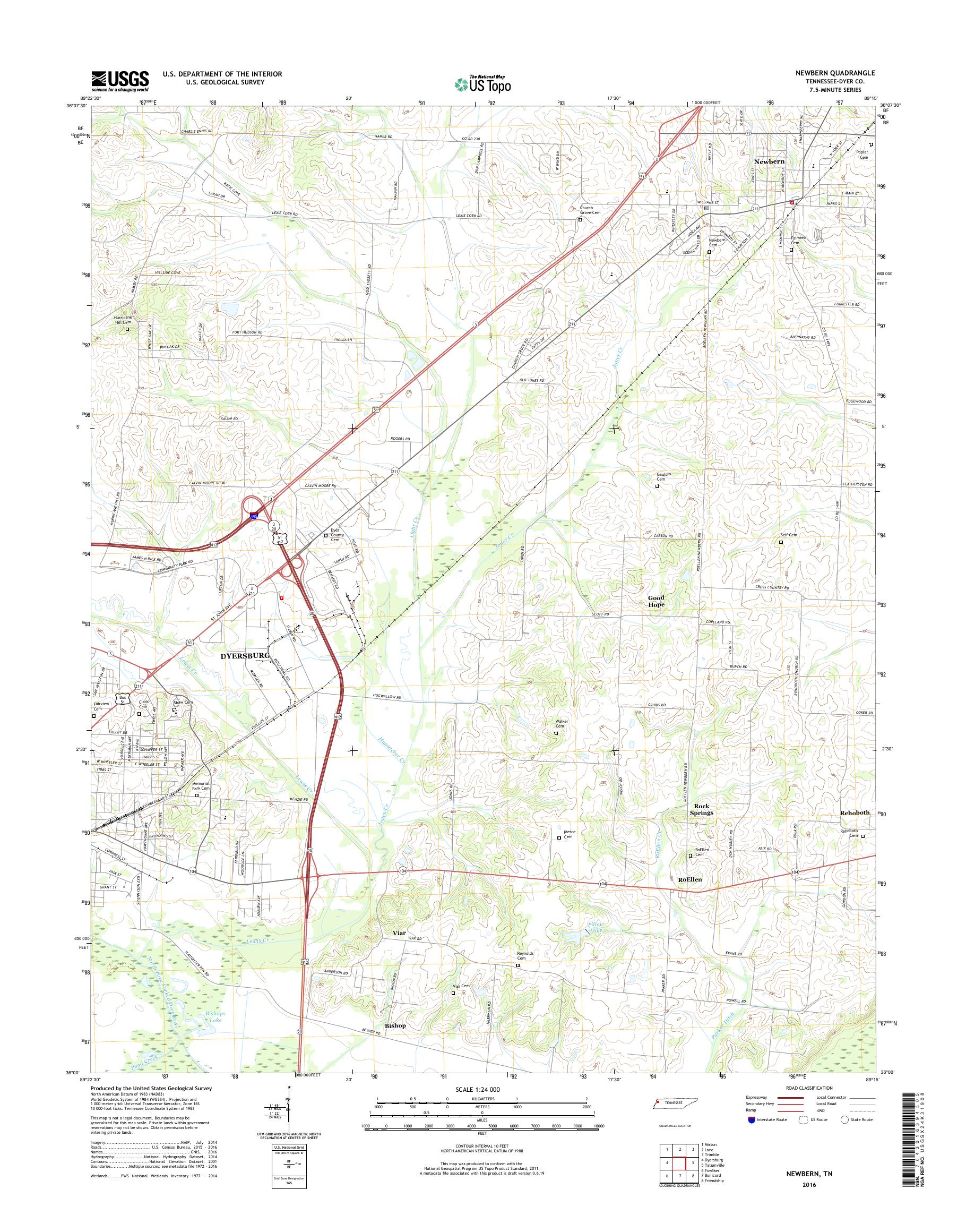 MyTopo Newbern, Tennessee USGS Quad Topo Map