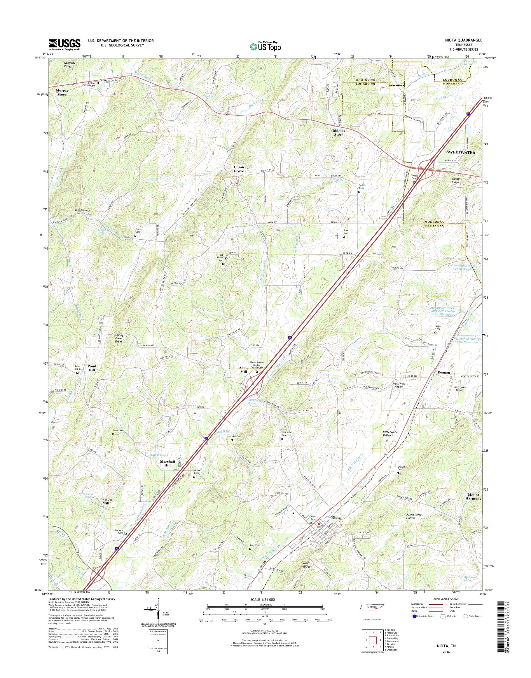 MyTopo Niota, Tennessee USGS Quad Topo Map