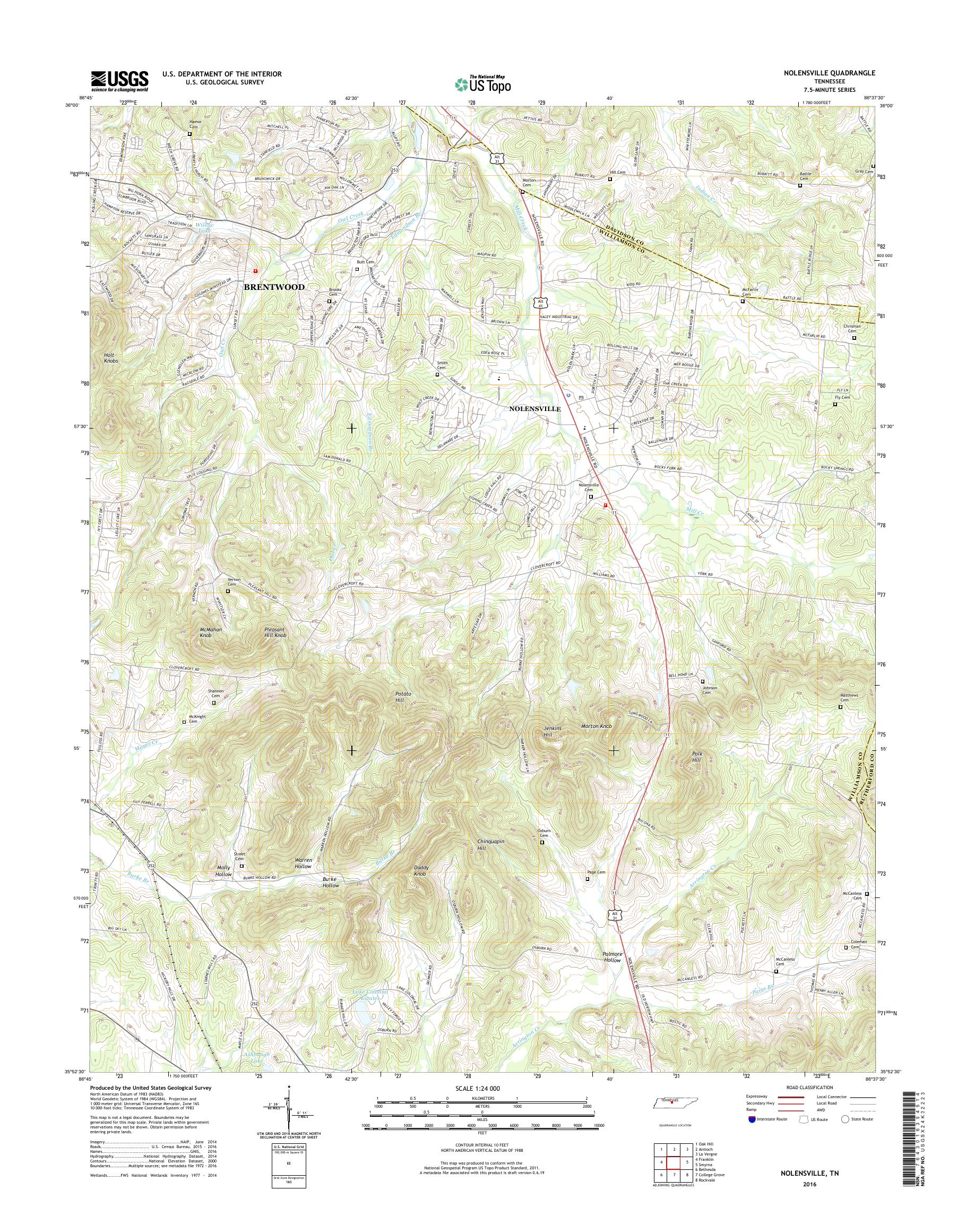 MyTopo Nolensville, Tennessee USGS Quad Topo Map