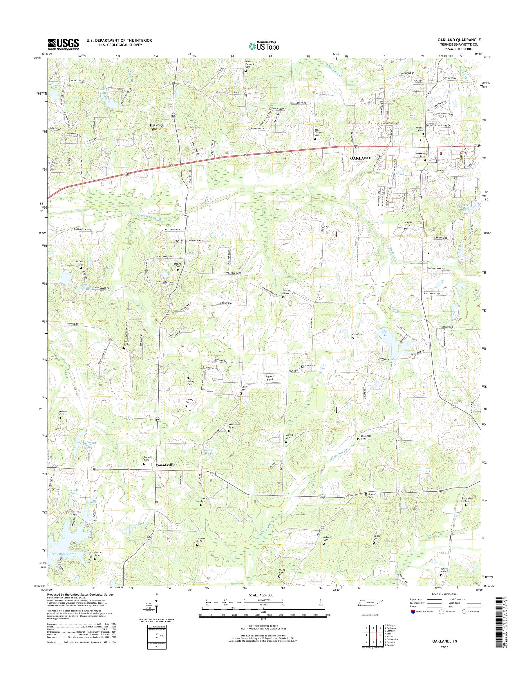 MyTopo Oakland, Tennessee USGS Quad Topo Map