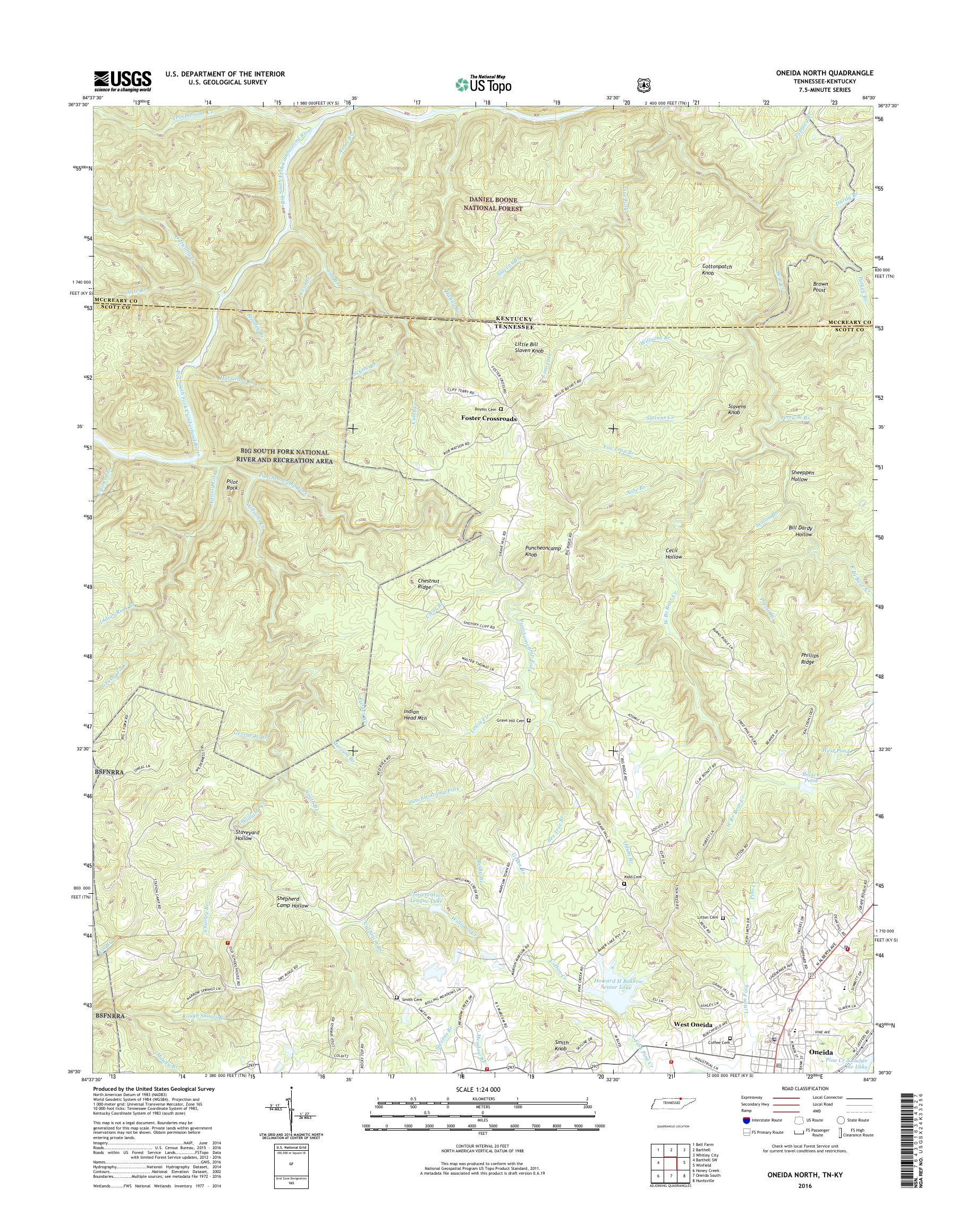 MyTopo Oneida North, Tennessee USGS Quad Topo Map