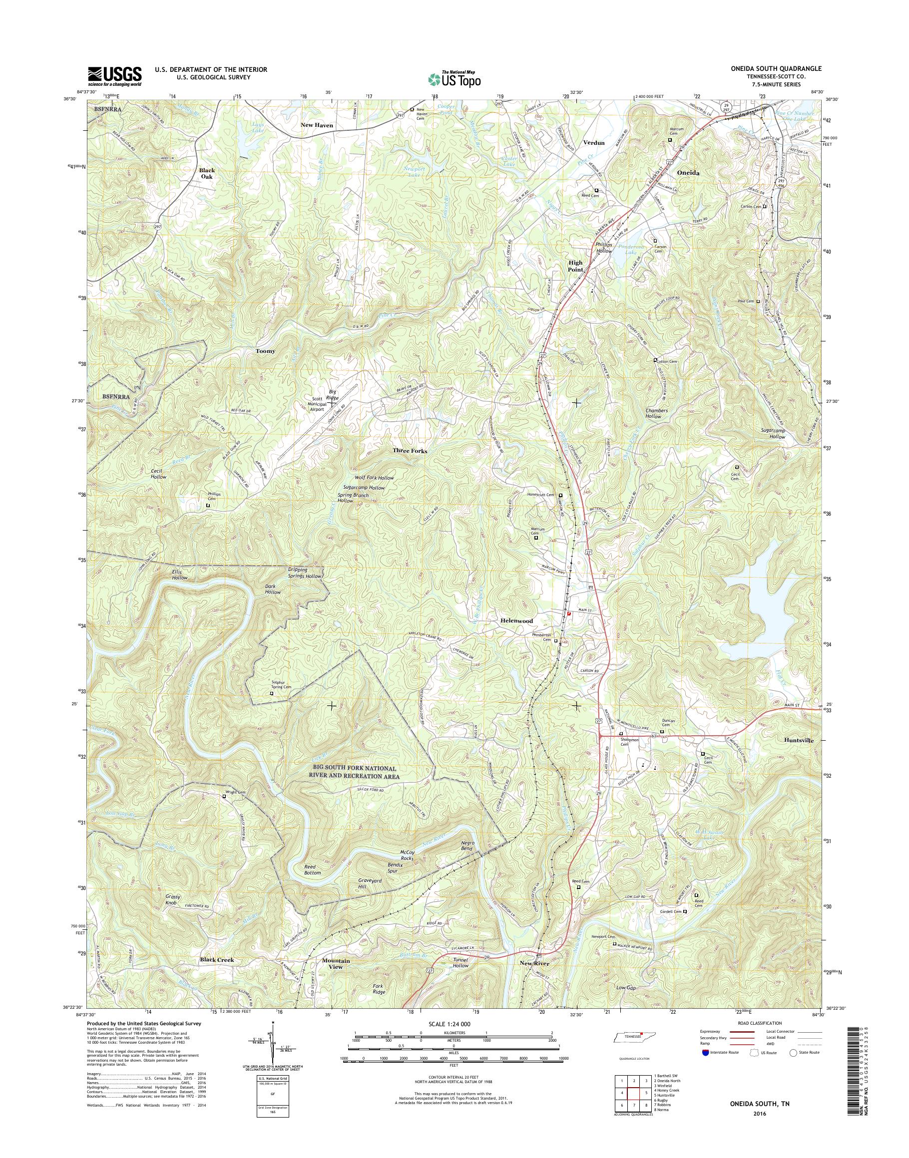 MyTopo Oneida South, Tennessee USGS Quad Topo Map