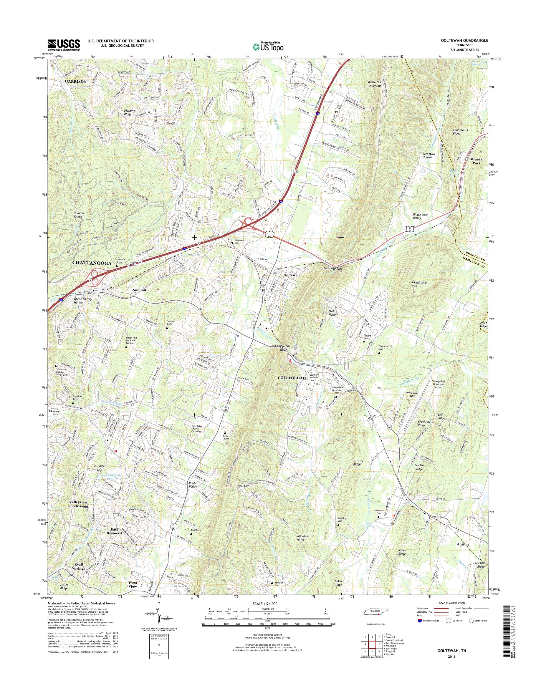 MyTopo Ooltewah, Tennessee USGS Quad Topo Map