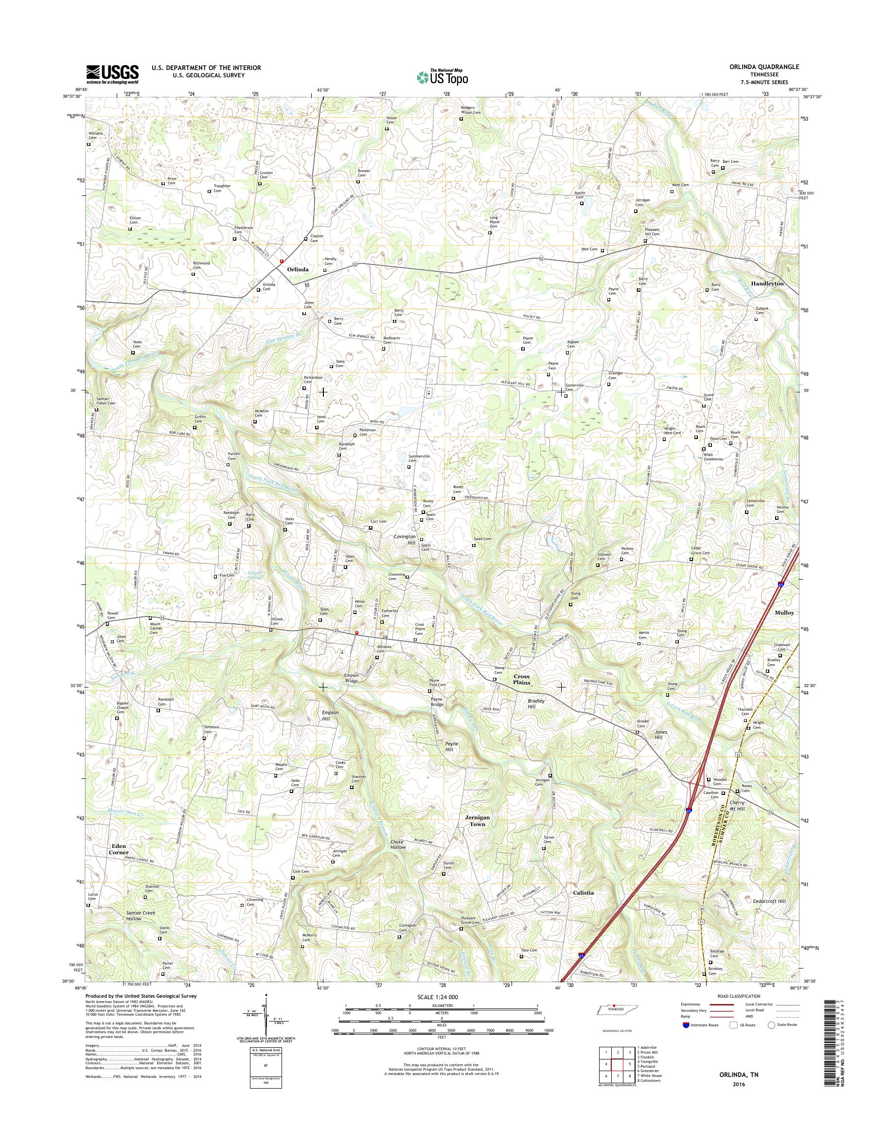 MyTopo Orlinda, Tennessee USGS Quad Topo Map