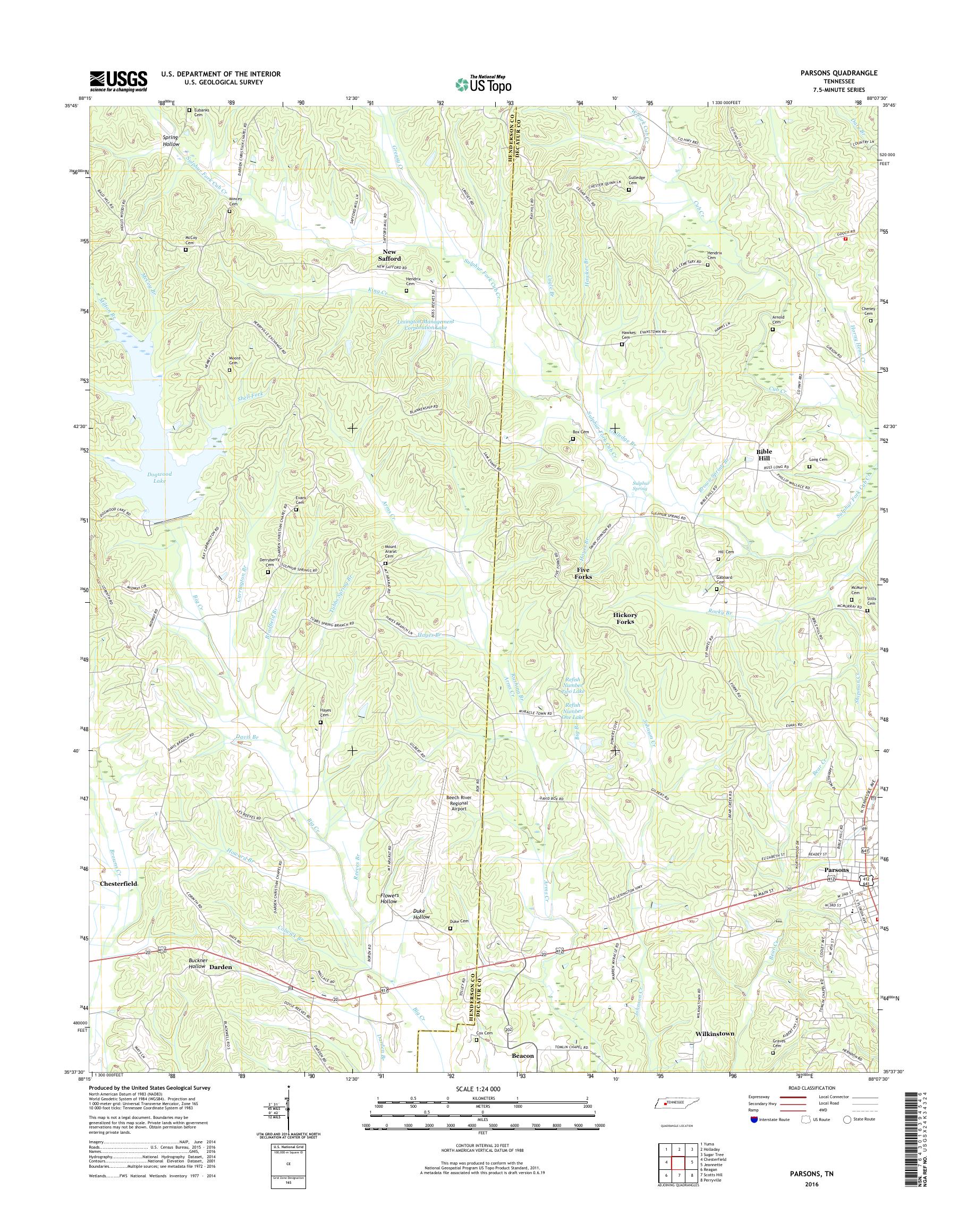 MyTopo Parsons, Tennessee USGS Quad Topo Map