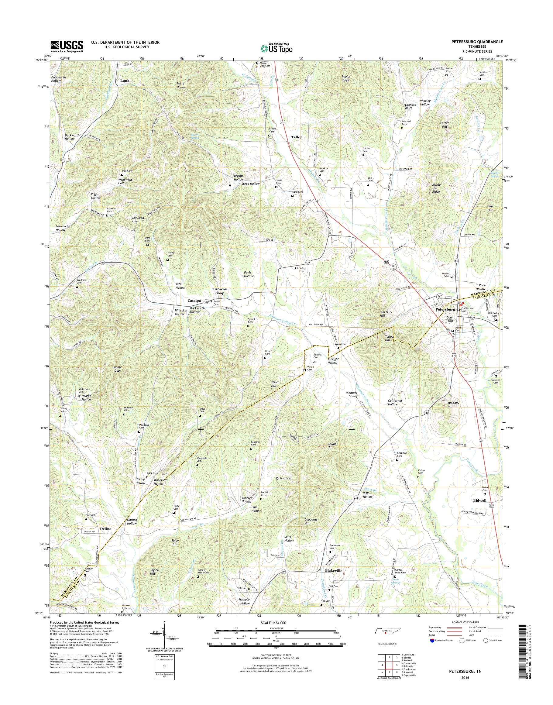 MyTopo Petersburg, Tennessee USGS Quad Topo Map
