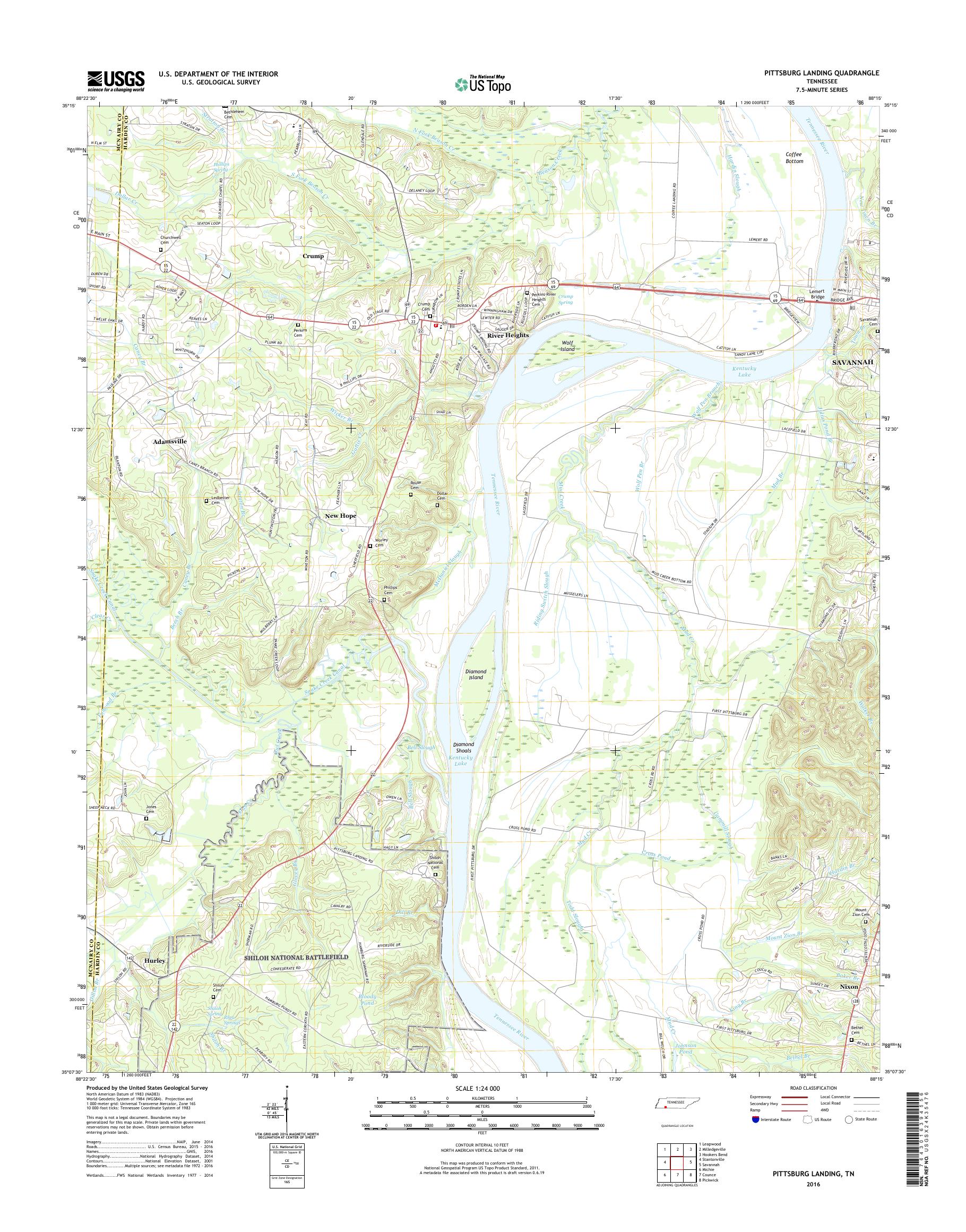 MyTopo Pittsburg Landing, Tennessee USGS Quad Topo Map