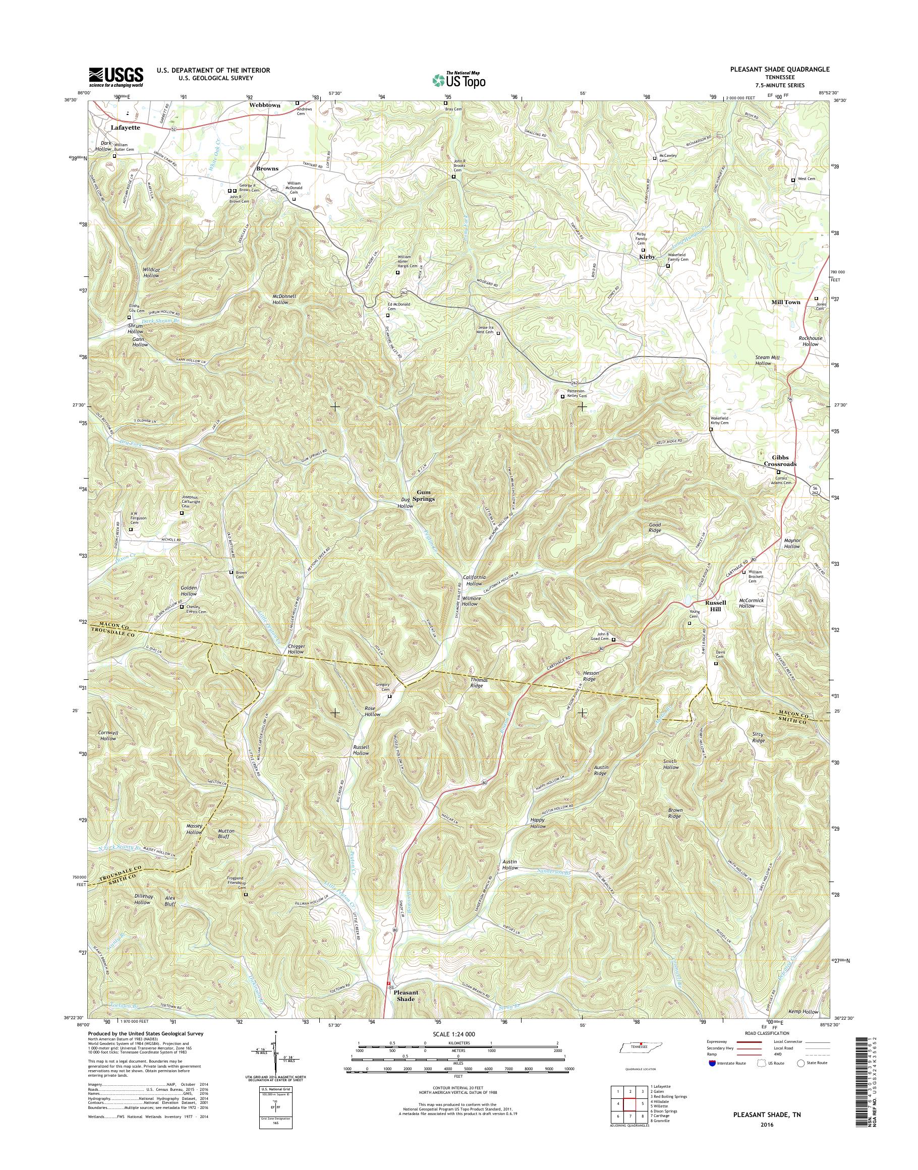 MyTopo Pleasant Shade, Tennessee USGS Quad Topo Map