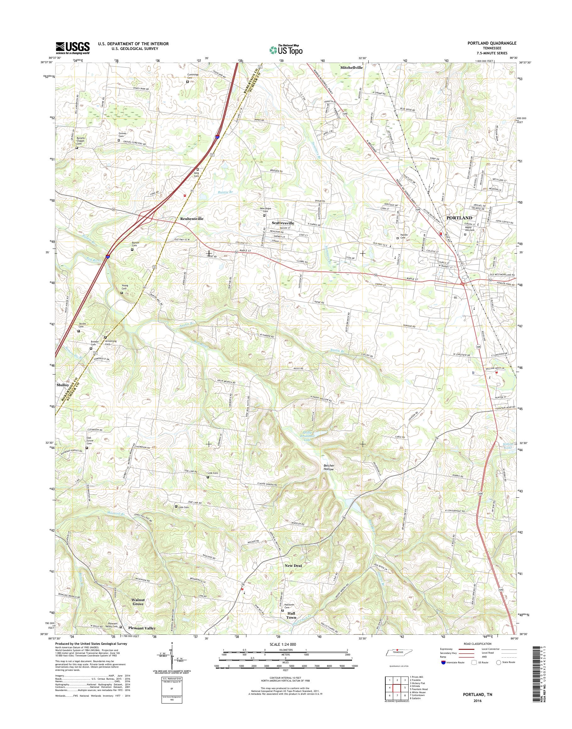 MyTopo Portland, Tennessee USGS Quad Topo Map
