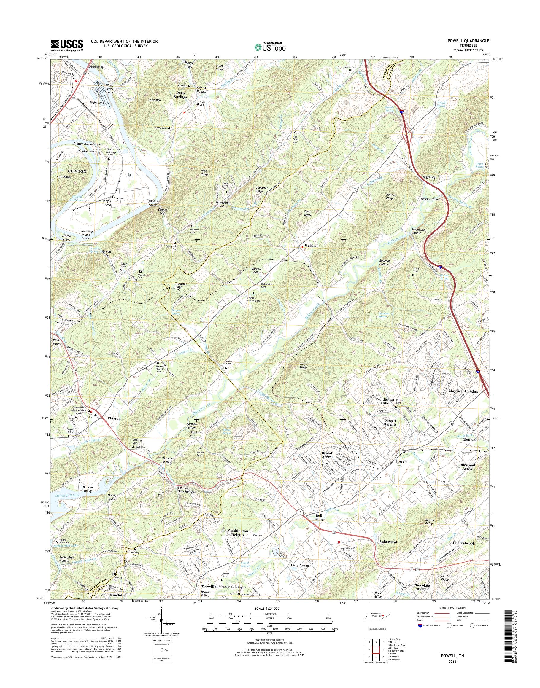 MyTopo Powell, Tennessee USGS Quad Topo Map