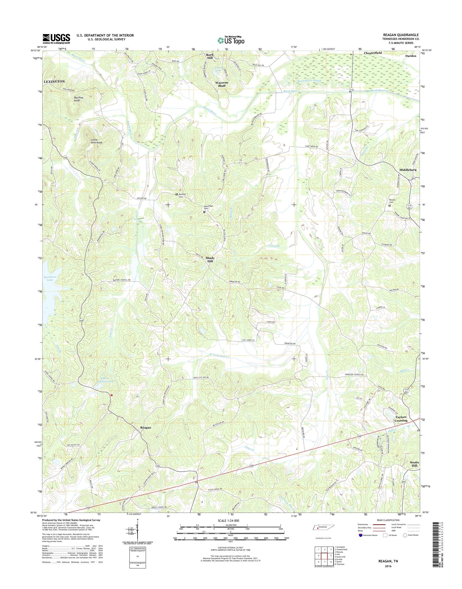 MyTopo Reagan, Tennessee USGS Quad Topo Map