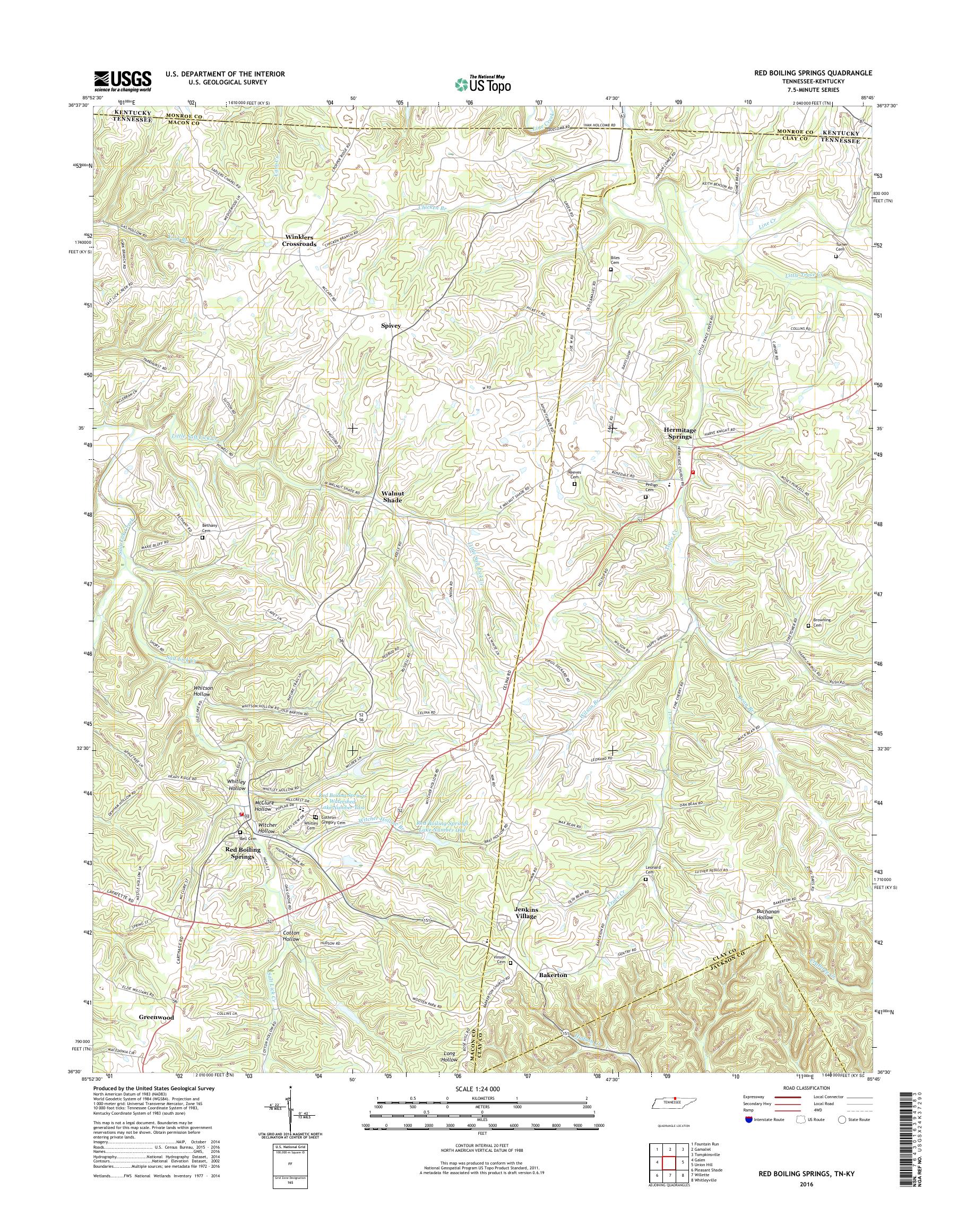 MyTopo Red Boiling Springs, Tennessee USGS Quad Topo Map