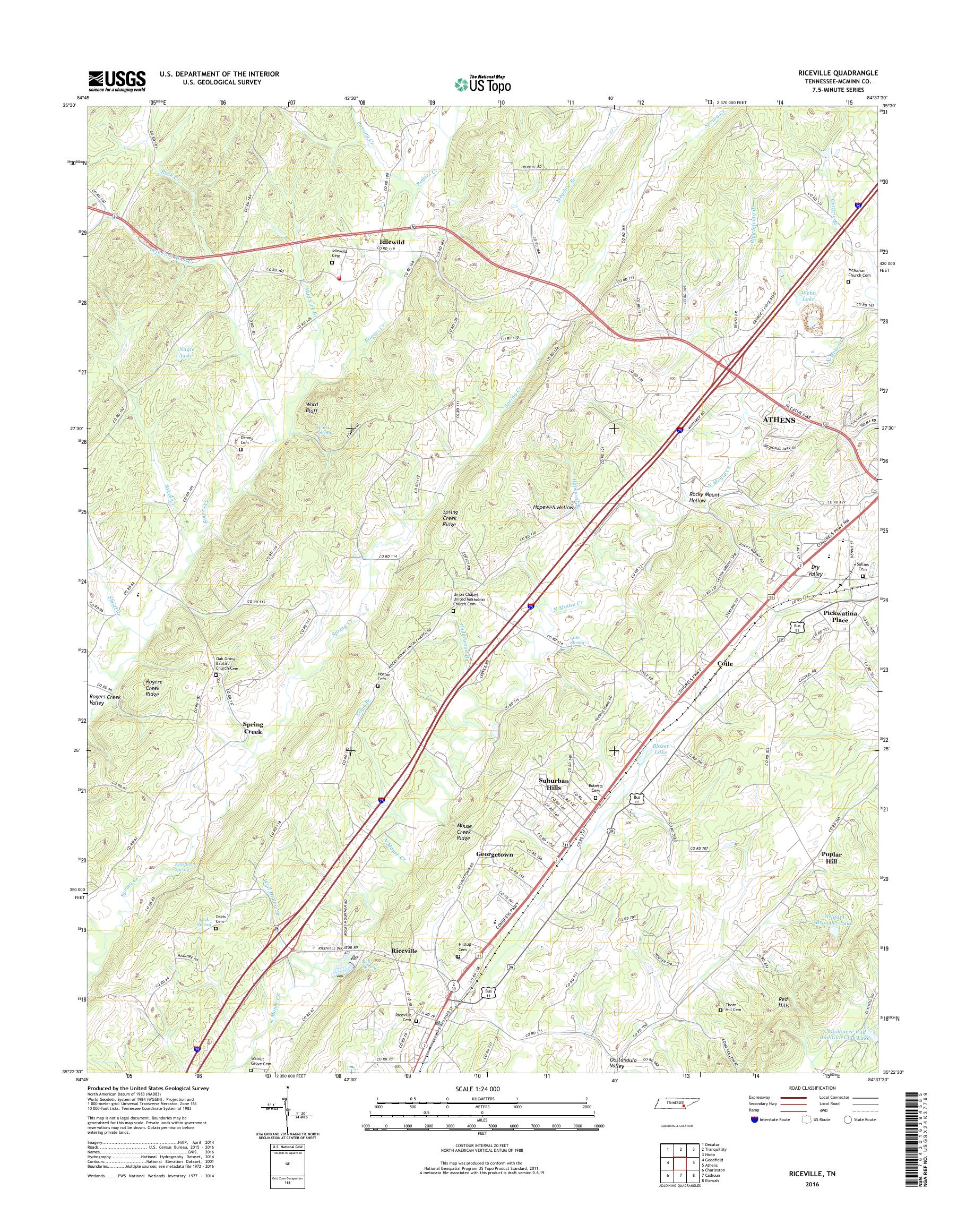 MyTopo Riceville, Tennessee USGS Quad Topo Map