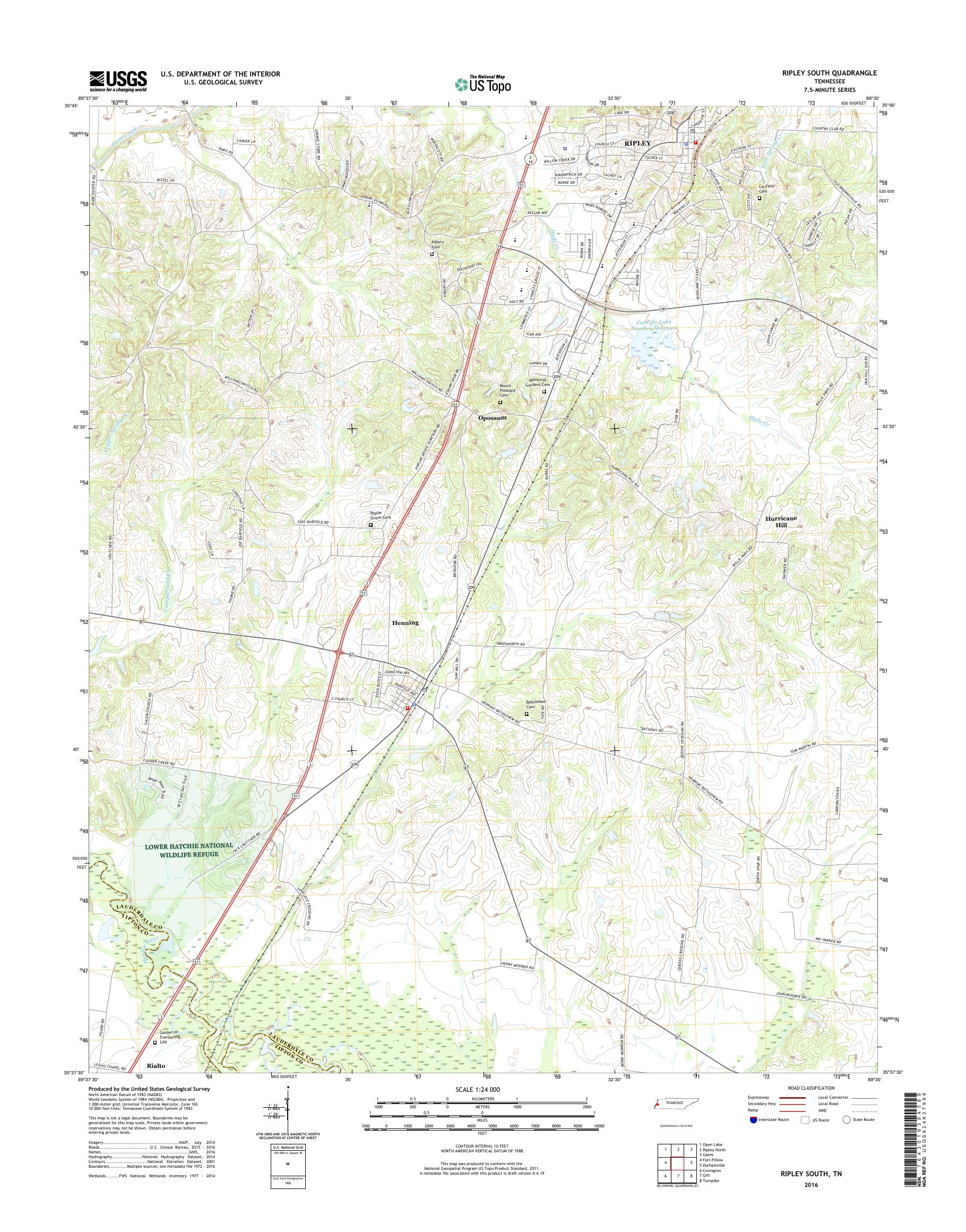 MyTopo Ripley South, Tennessee USGS Quad Topo Map