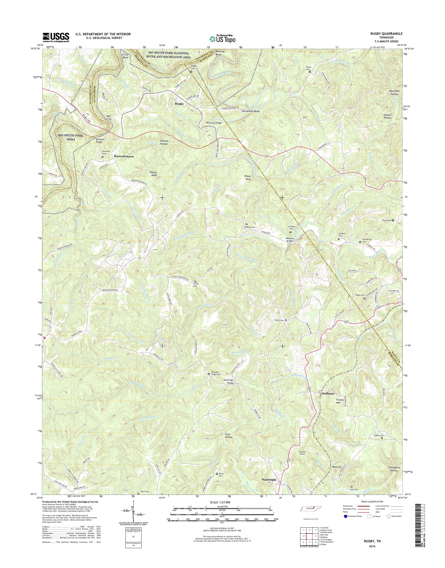 MyTopo Rugby, Tennessee USGS Quad Topo Map