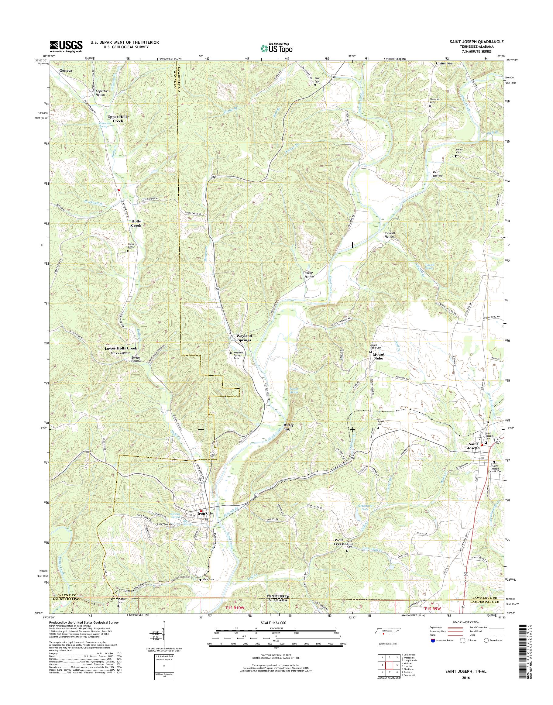 MyTopo Saint Joseph, Tennessee USGS Quad Topo Map