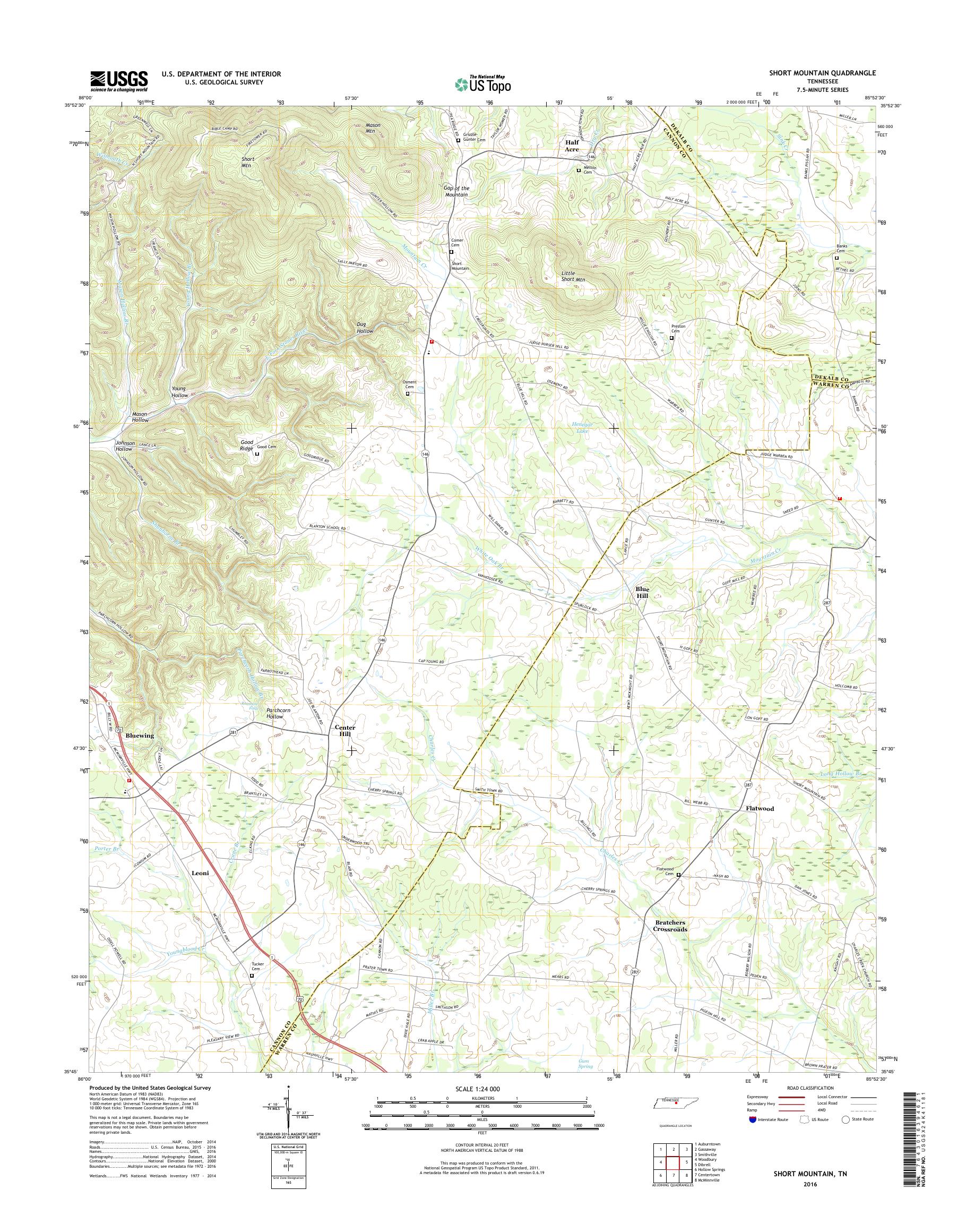 MyTopo Short Mountain, Tennessee USGS Quad Topo Map