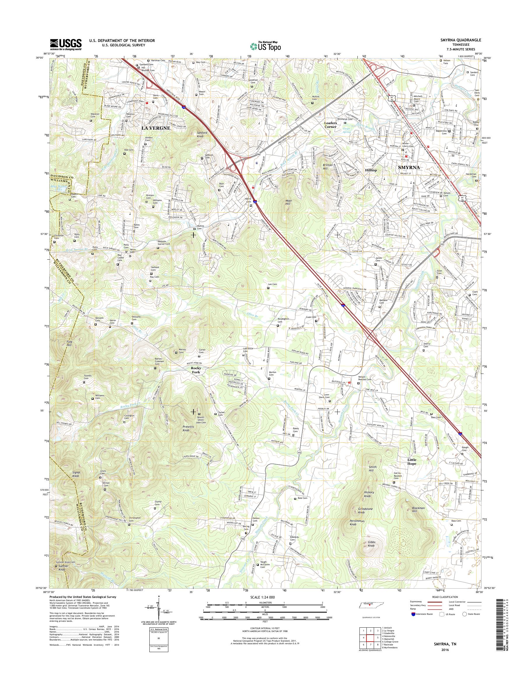 MyTopo Smyrna, Tennessee USGS Quad Topo Map