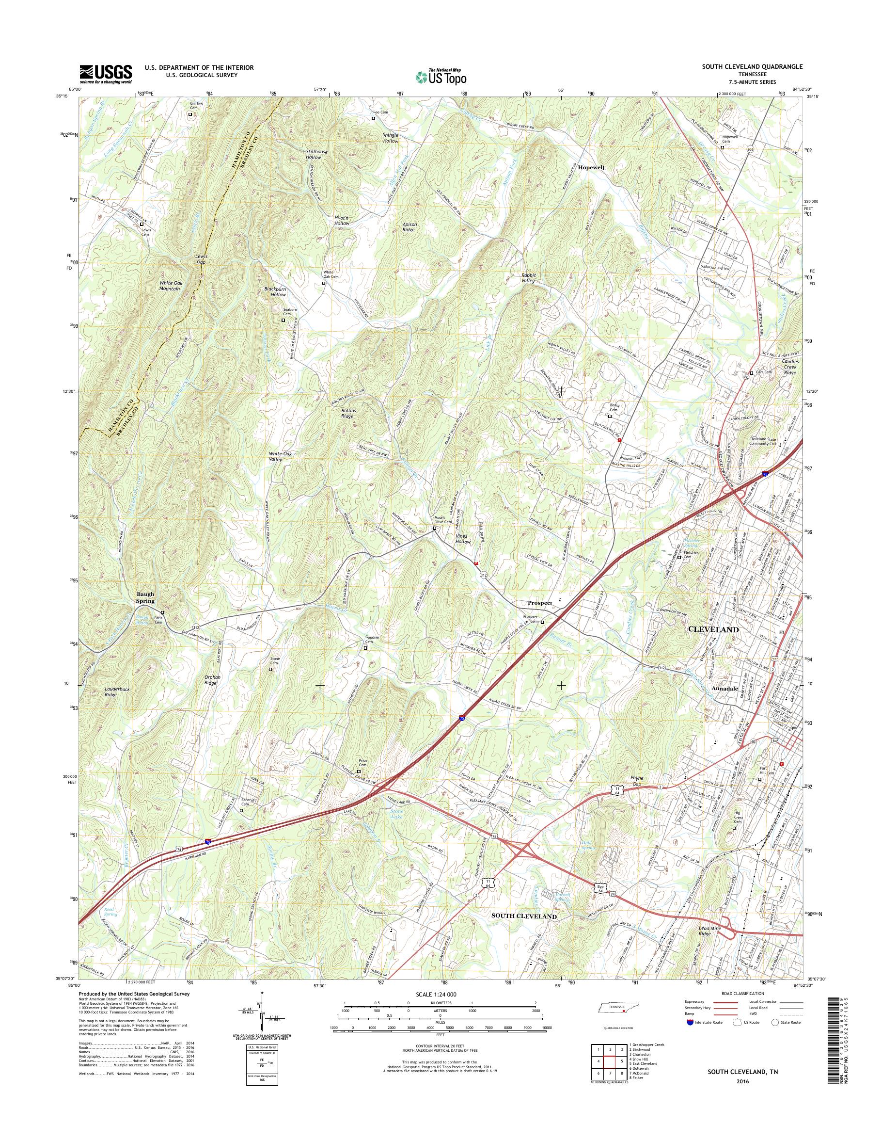 MyTopo South Cleveland, Tennessee USGS Quad Topo Map