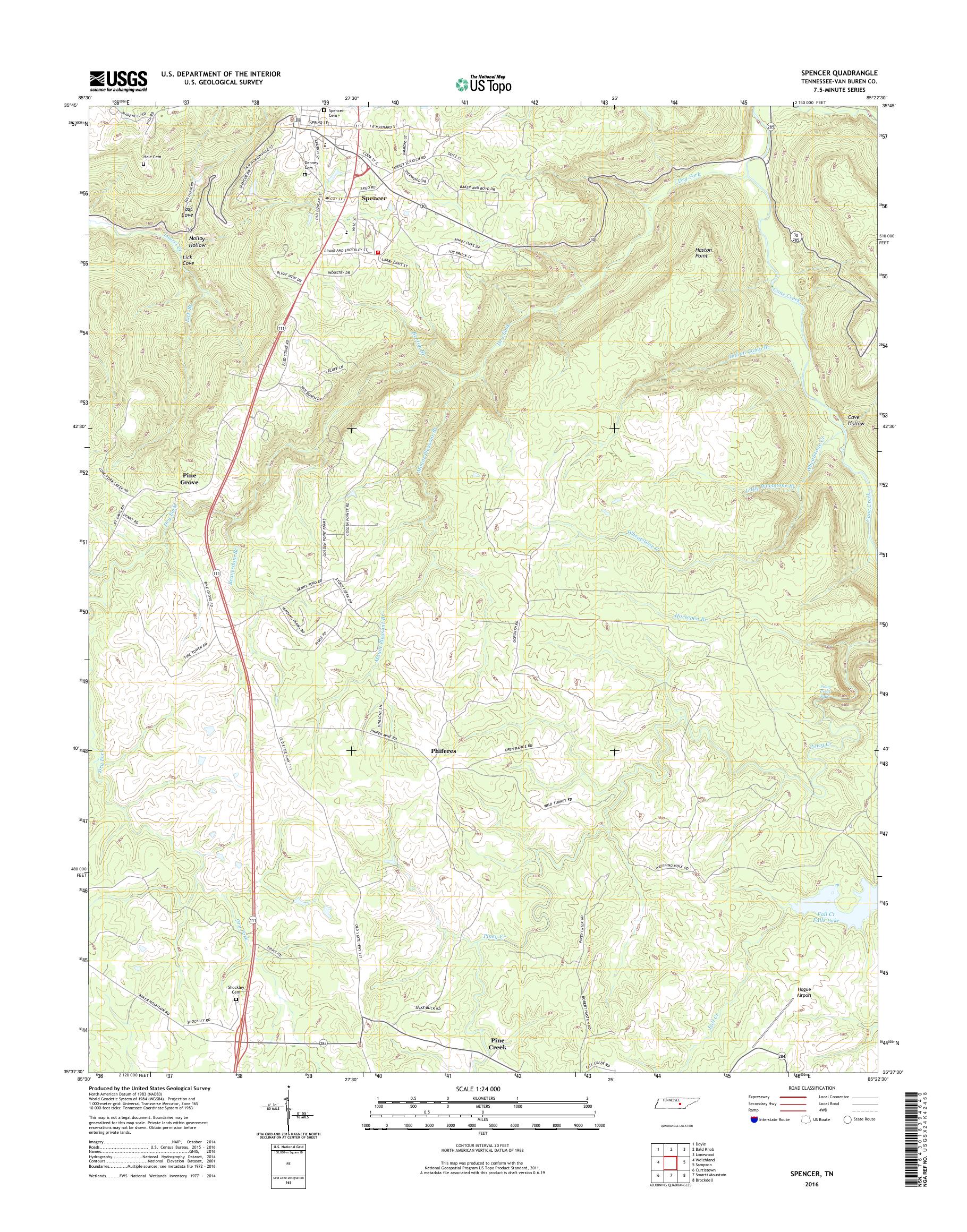 MyTopo Spencer, Tennessee USGS Quad Topo Map