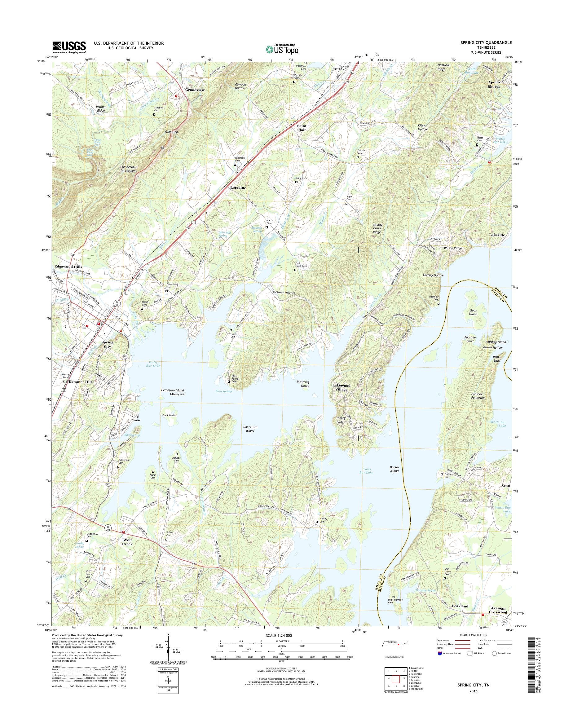 MyTopo Spring City, Tennessee USGS Quad Topo Map